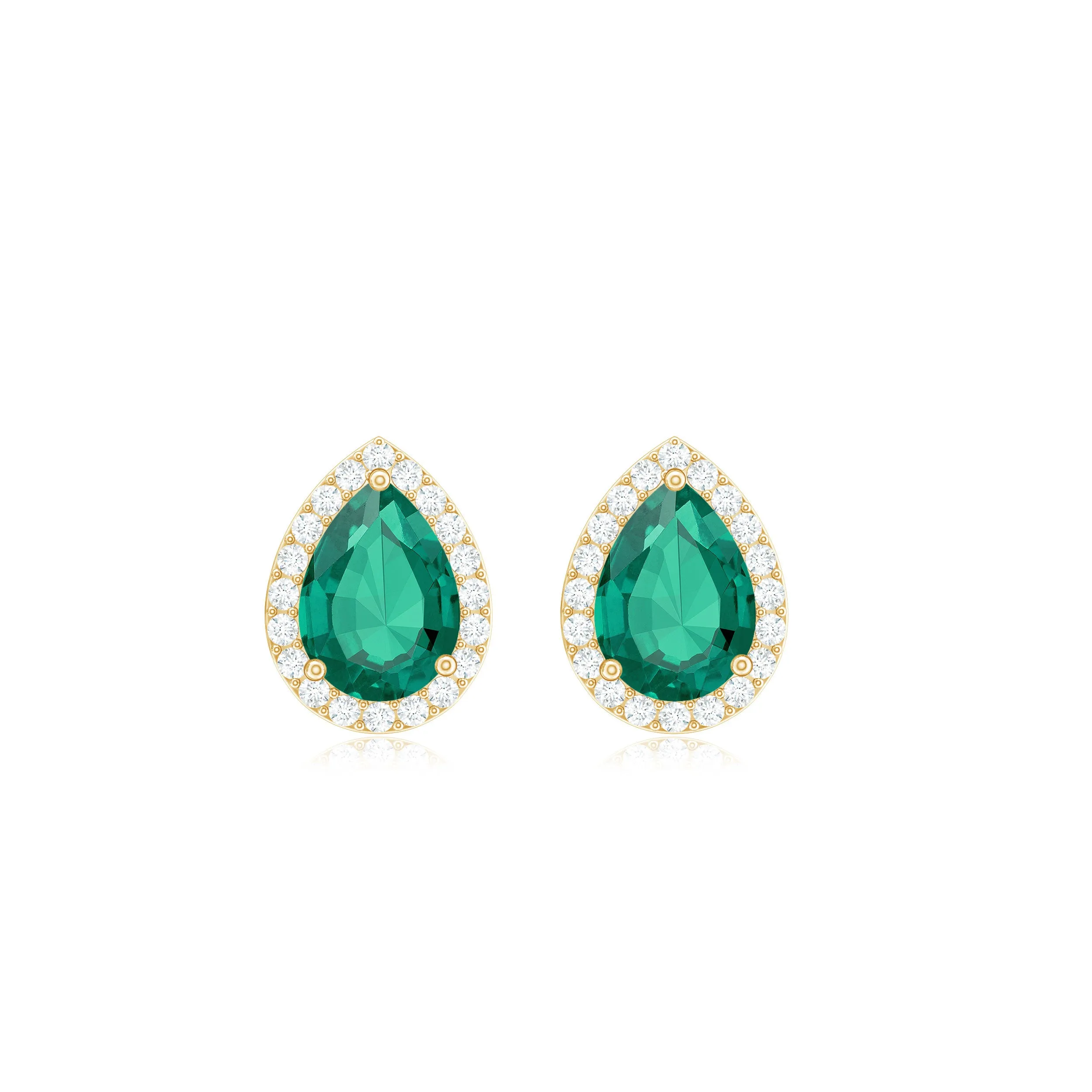 1.50 CT Lab Created Emerald Teardrop Stud Earrings with Diamond Halo