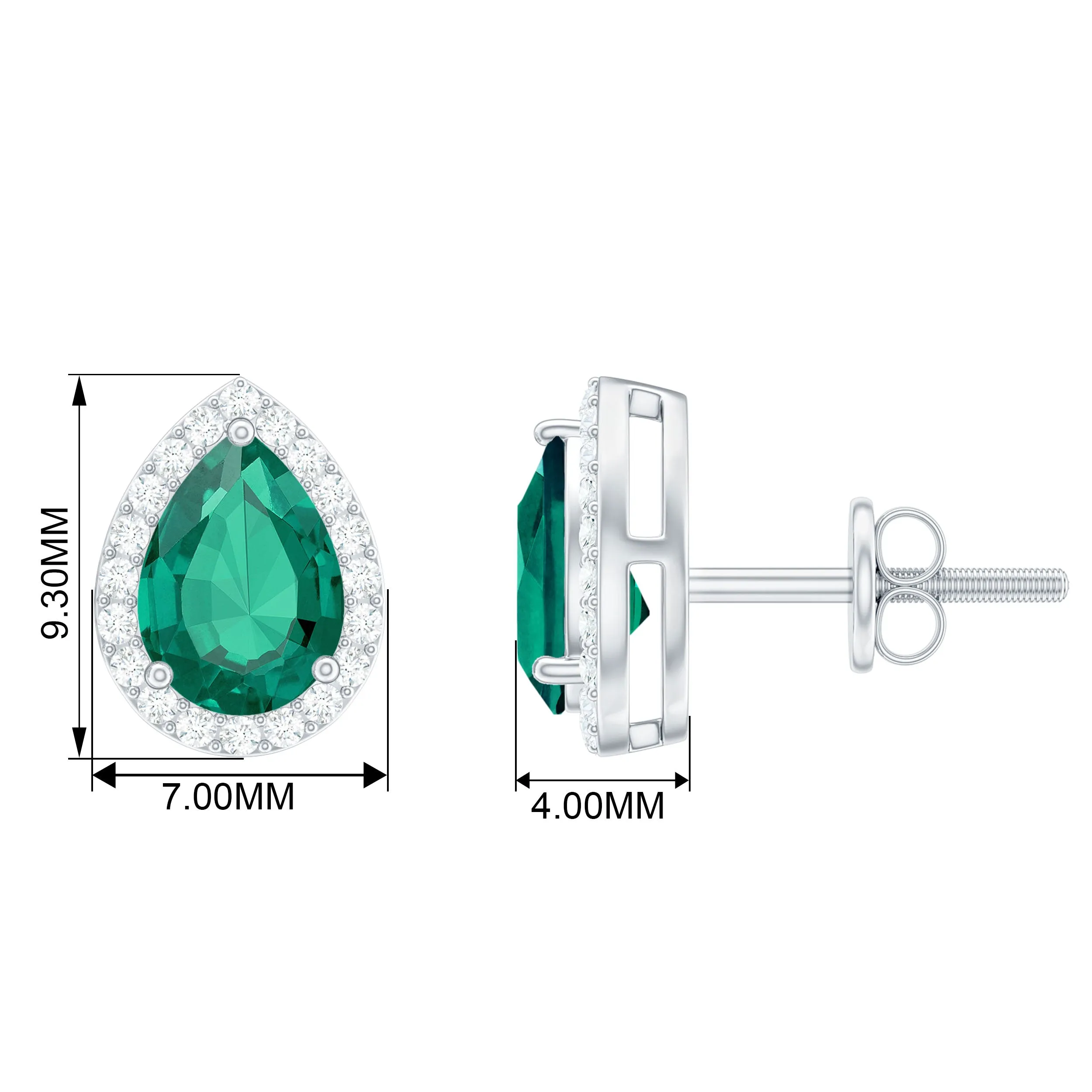 1.50 CT Lab Created Emerald Teardrop Stud Earrings with Diamond Halo