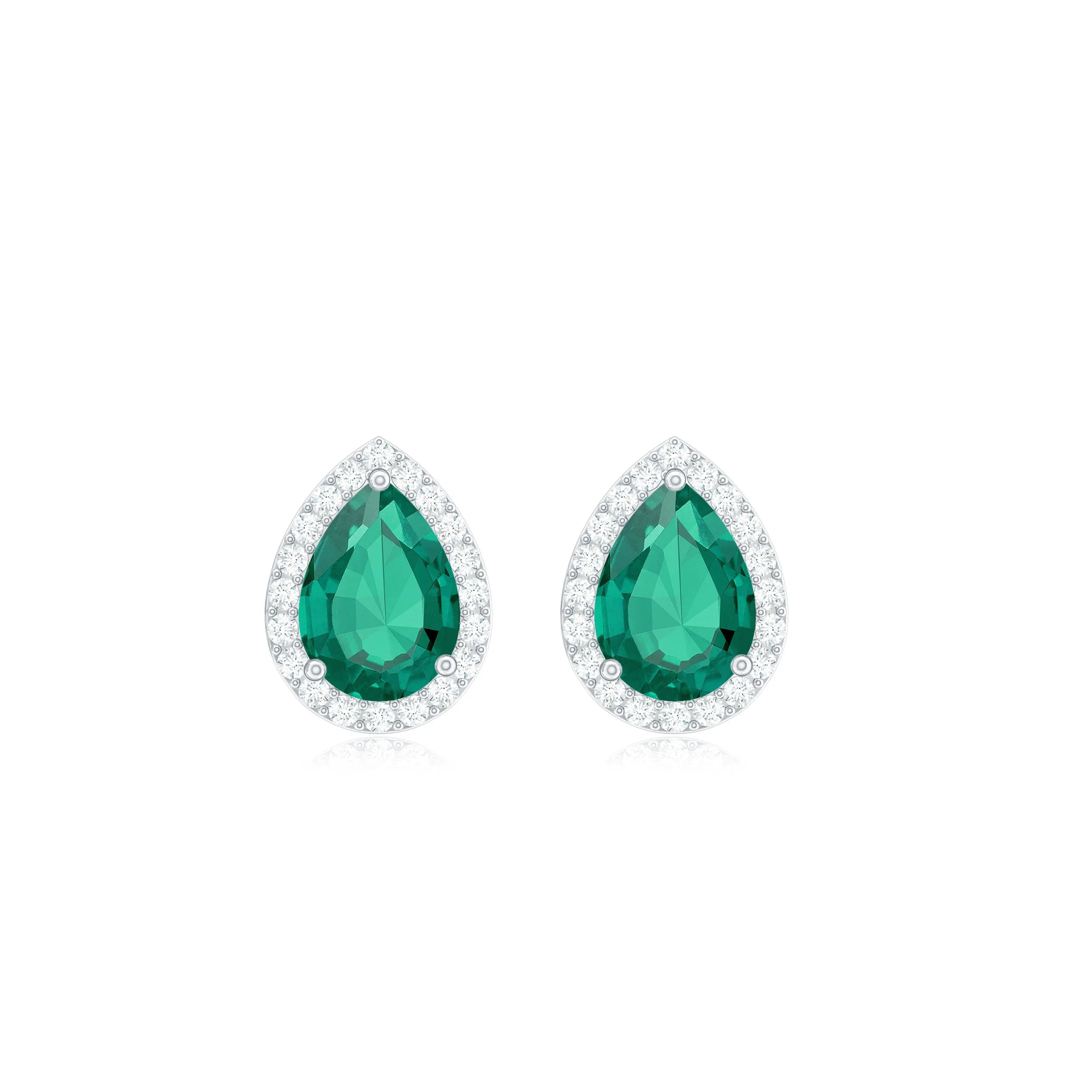 1.50 CT Lab Created Emerald Teardrop Stud Earrings with Diamond Halo