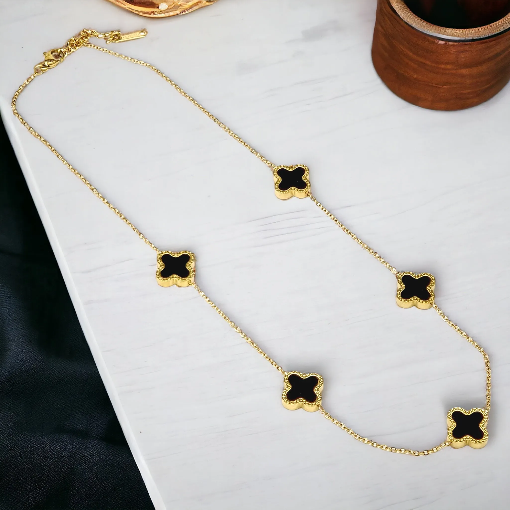16" Gold Stainless Steel Clover Necklace