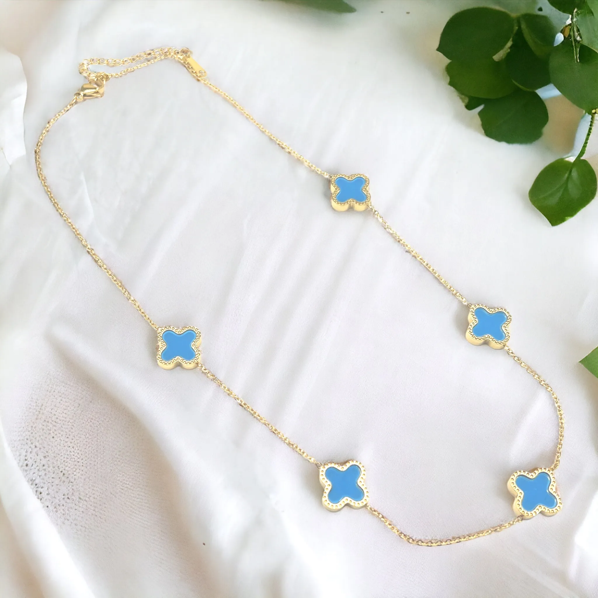 16" Gold Stainless Steel Clover Necklace