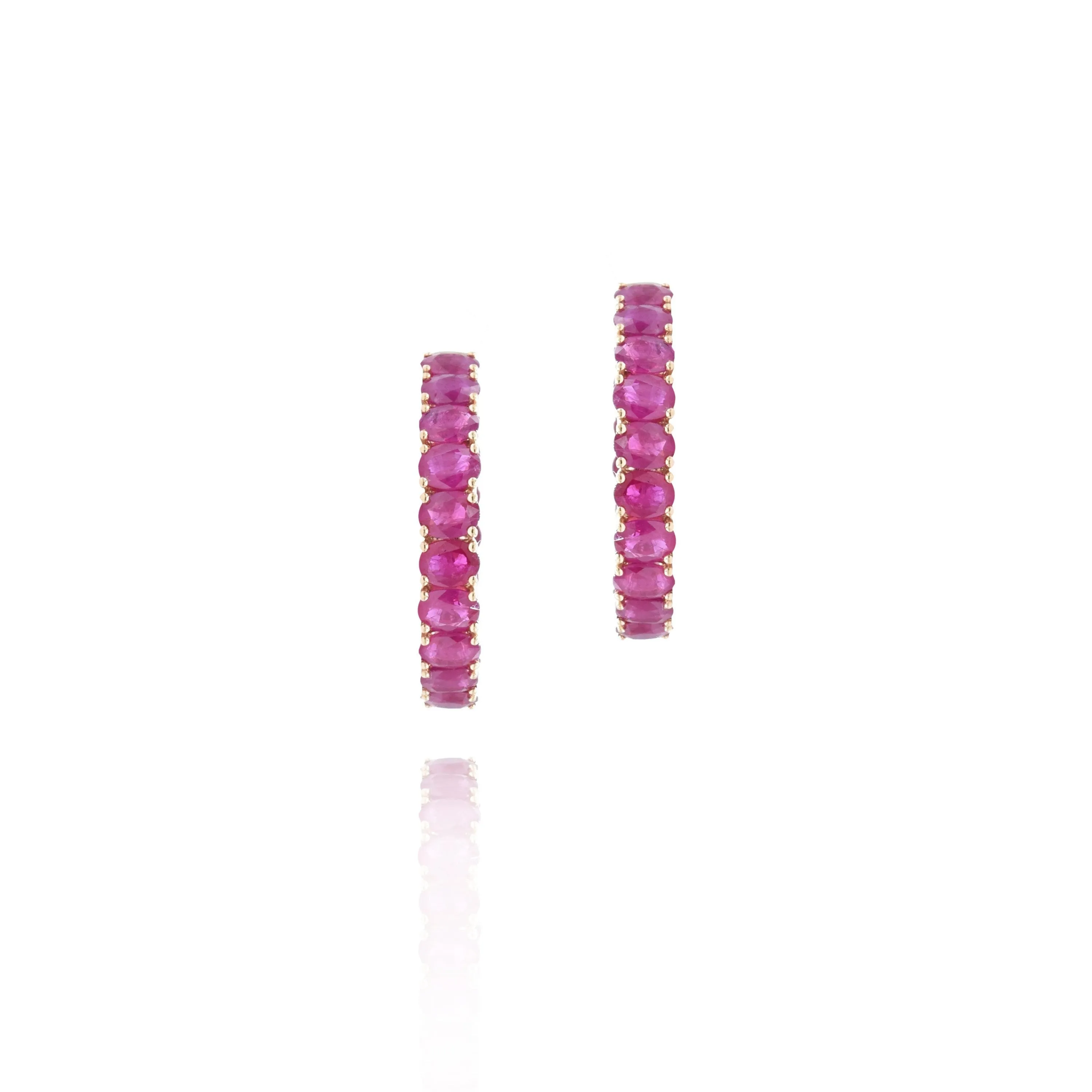 18KT Rose Gold And Ruby Oval Hoop Earrings