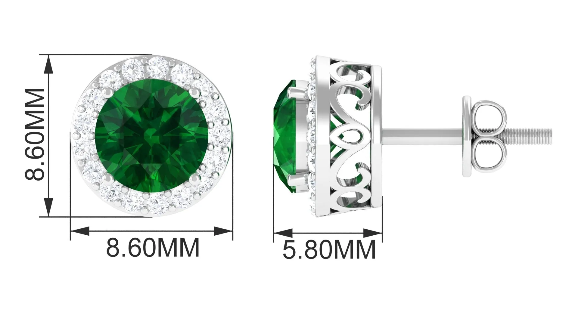 2-Carat Round Lab Created Emerald Stud Earrings With Diamond Halo