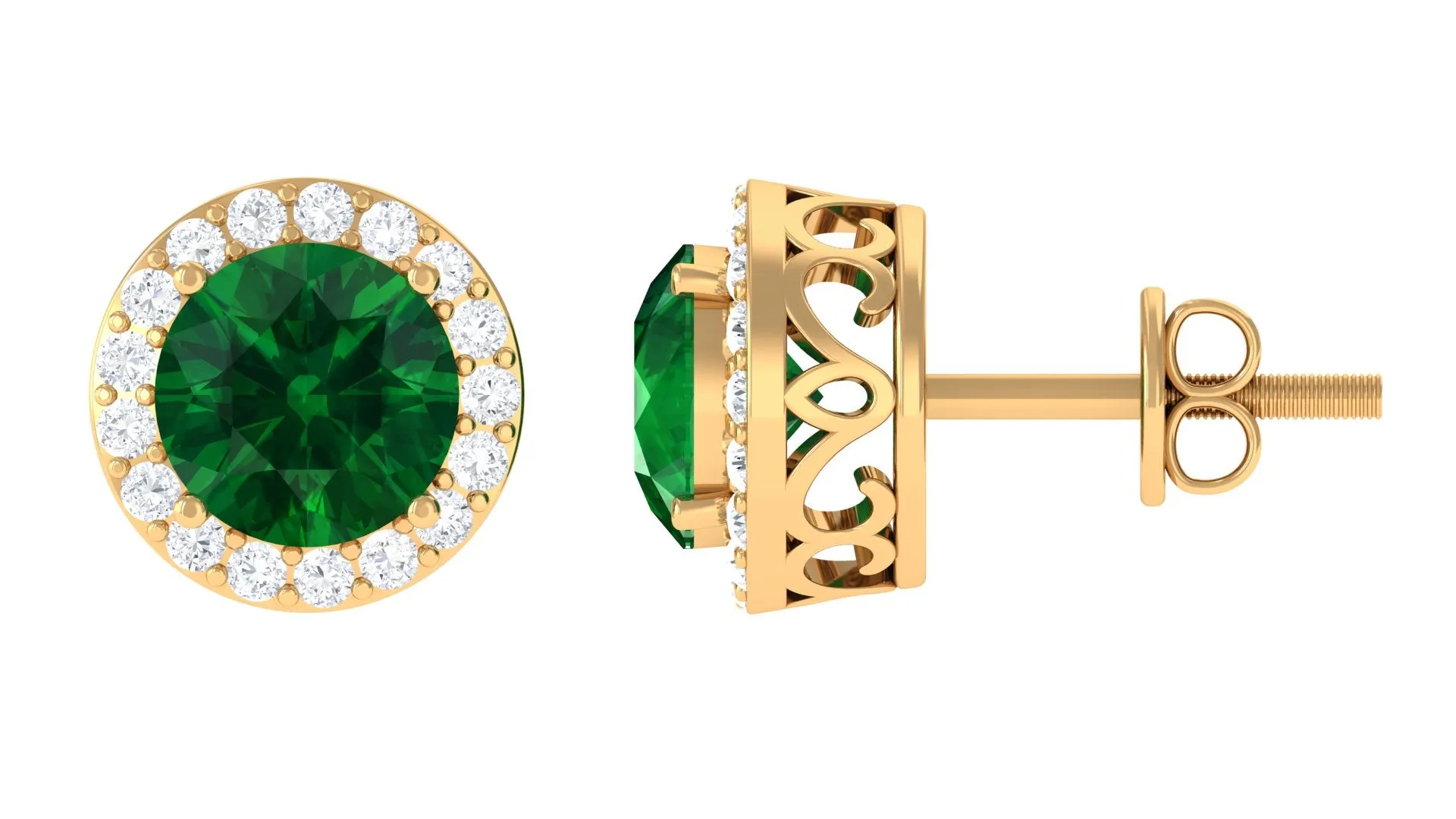 2-Carat Round Lab Created Emerald Stud Earrings With Diamond Halo