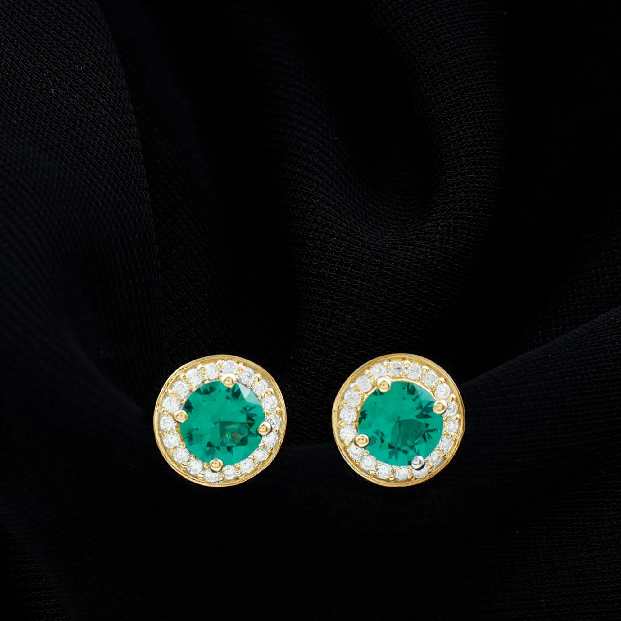 2-Carat Round Lab Created Emerald Stud Earrings With Diamond Halo