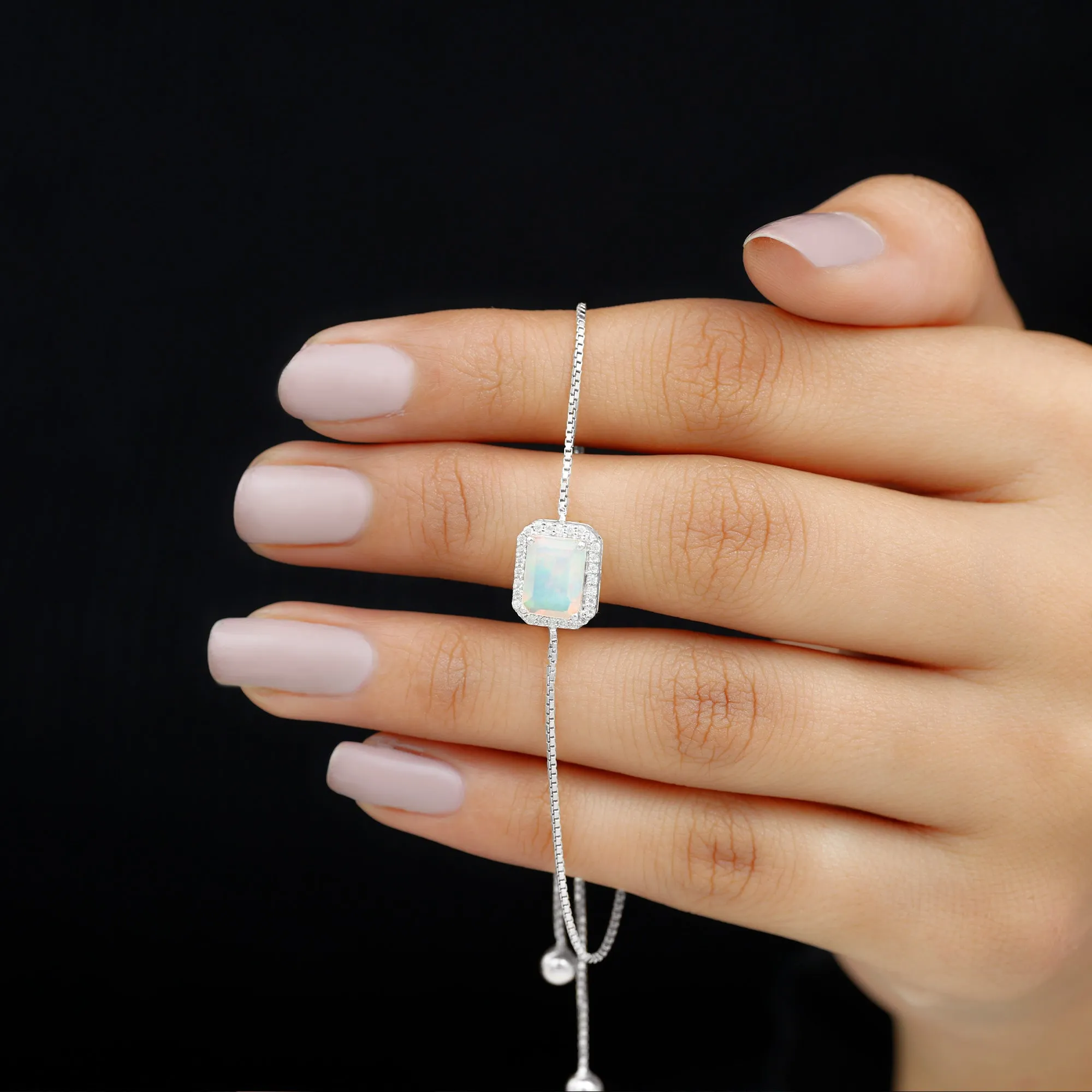 2.25 CT Octagon Cut Ethiopian Opal and Diamond Bolo Chain Bracelet