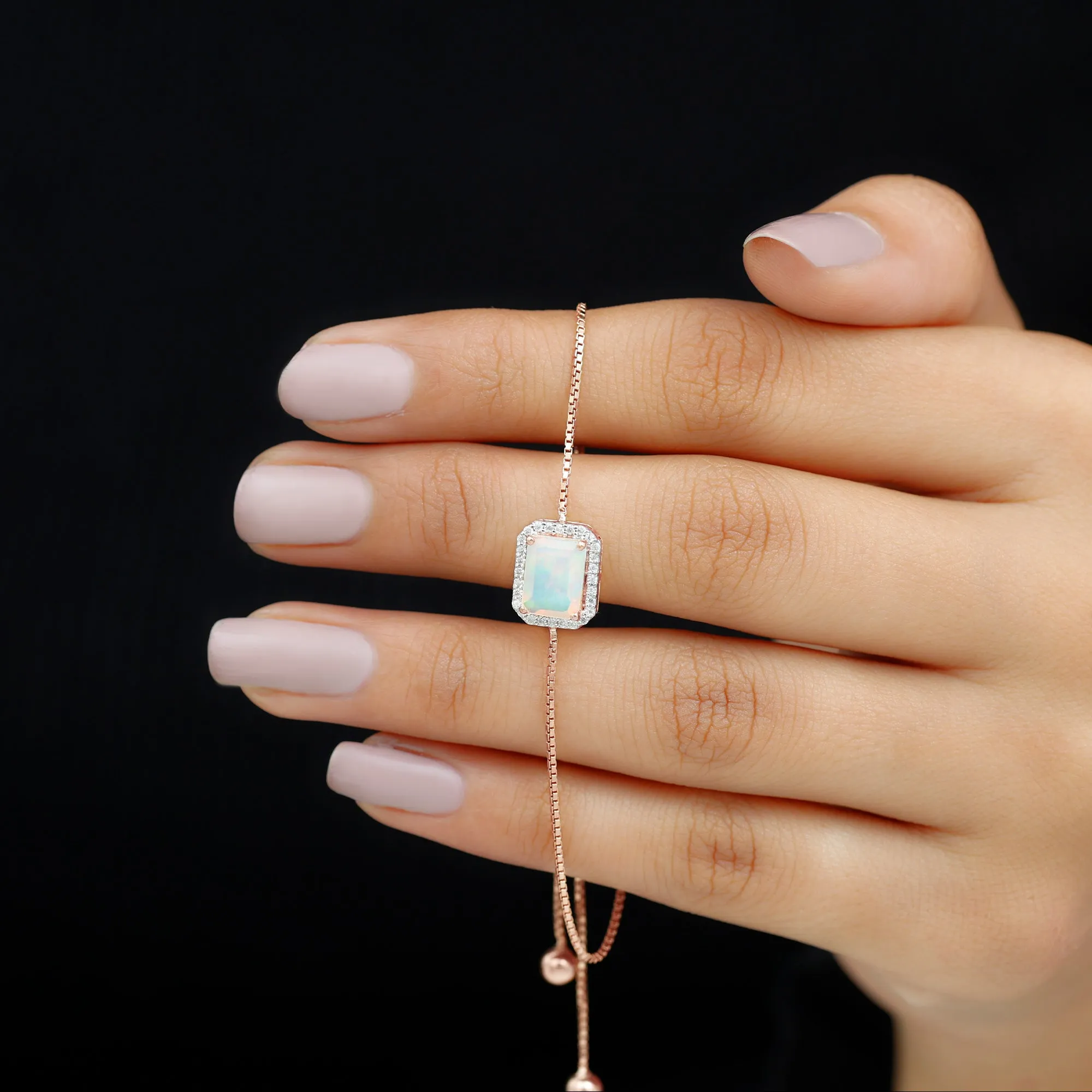 2.25 CT Octagon Cut Ethiopian Opal and Diamond Bolo Chain Bracelet