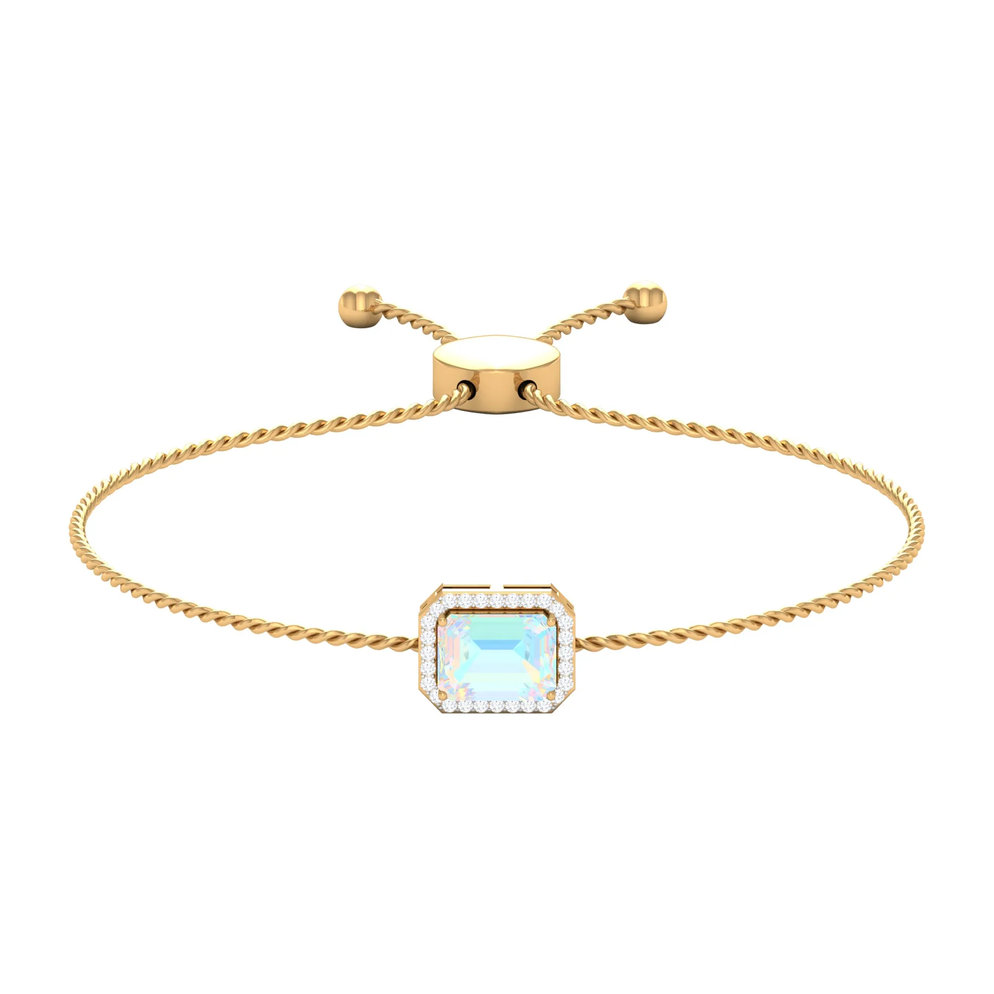 2.25 CT Octagon Cut Ethiopian Opal and Diamond Bolo Chain Bracelet