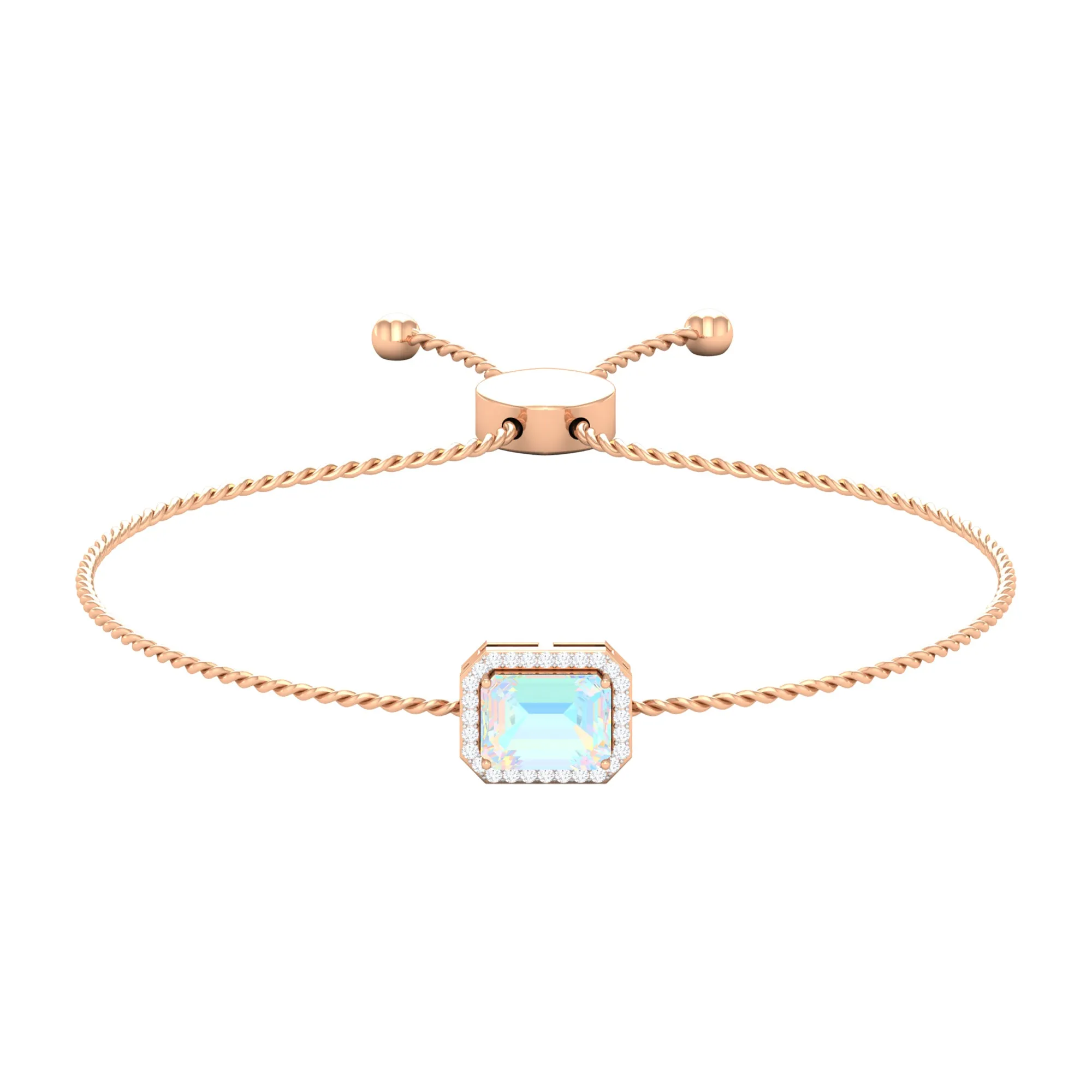 2.25 CT Octagon Cut Ethiopian Opal and Diamond Bolo Chain Bracelet