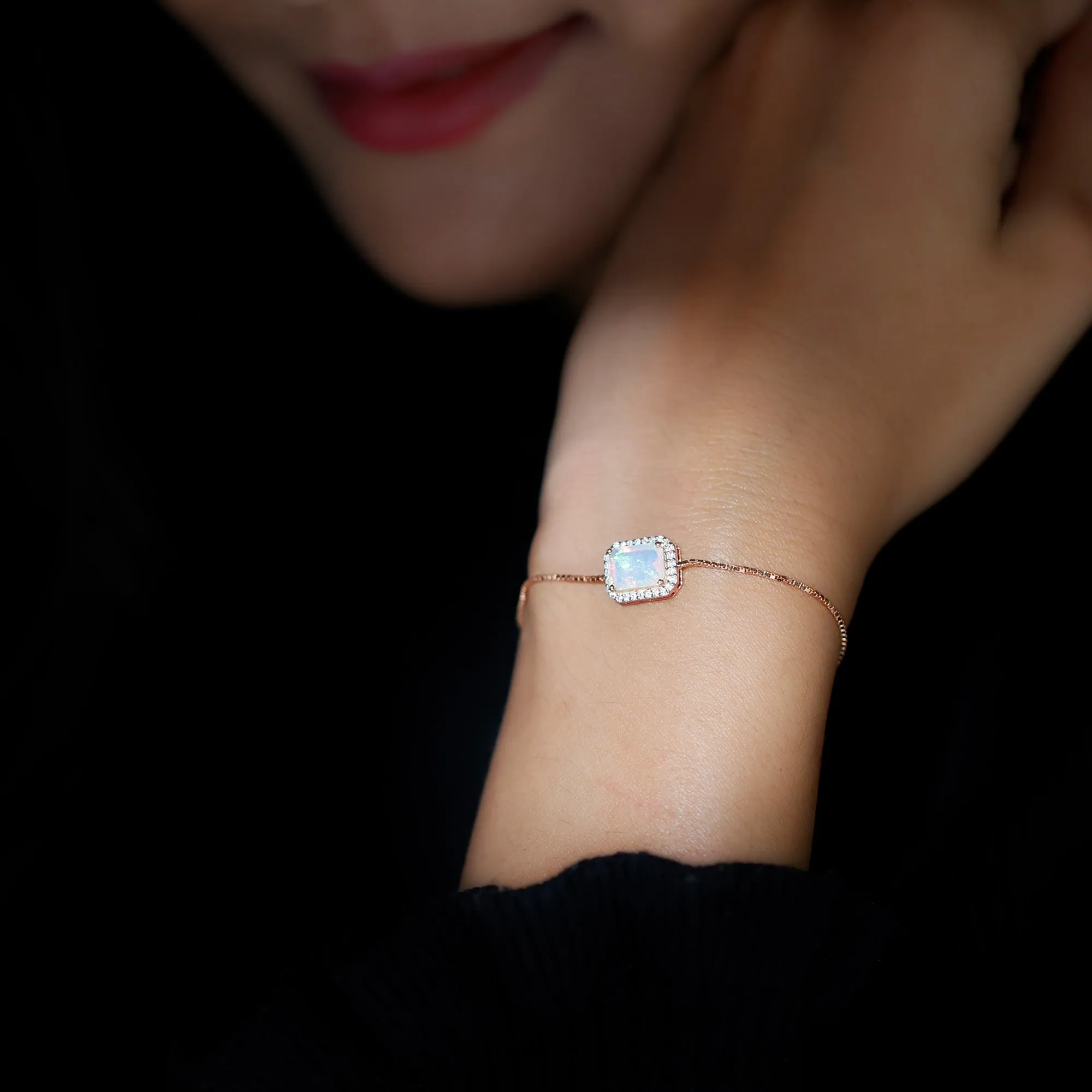 2.25 CT Octagon Cut Ethiopian Opal and Diamond Bolo Chain Bracelet