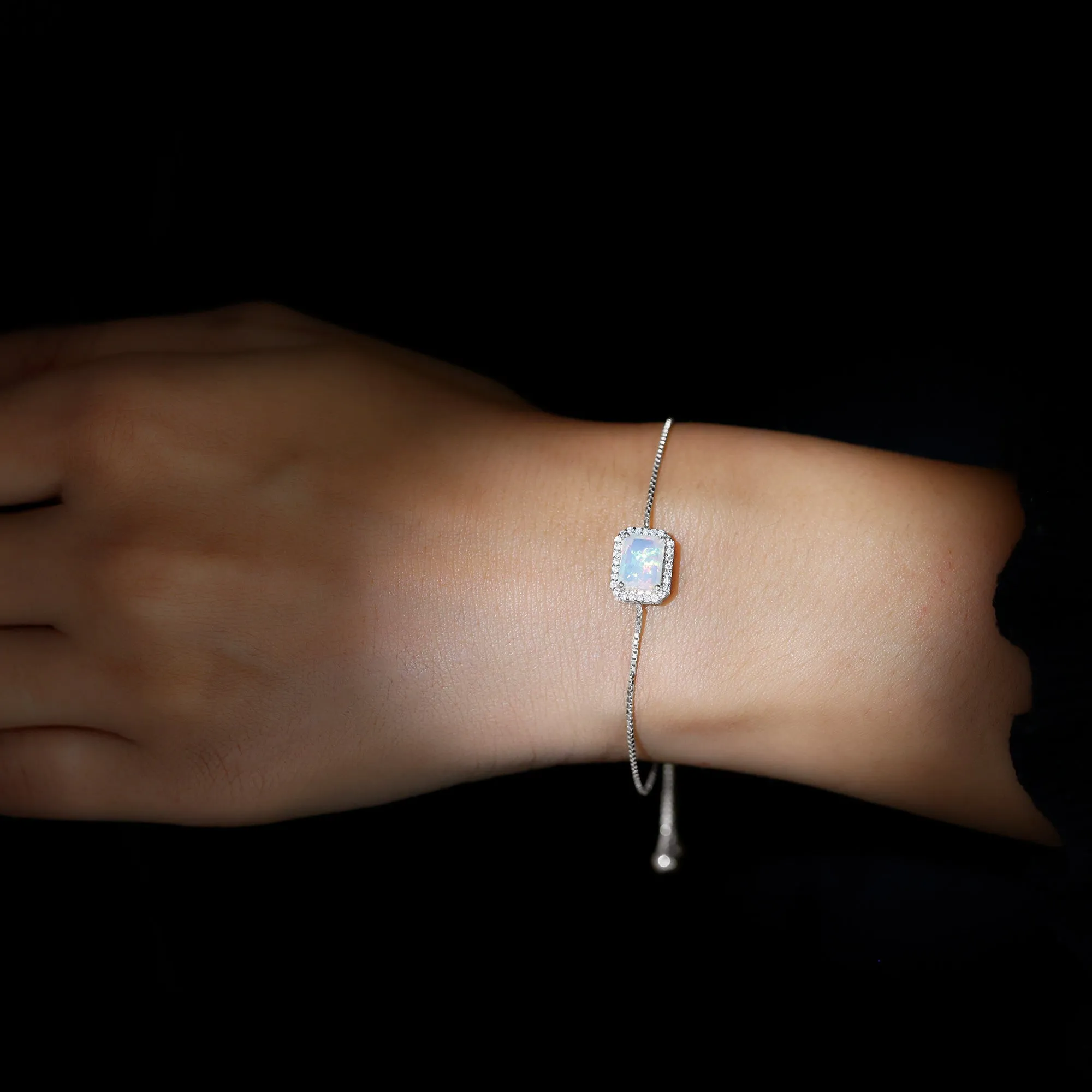 2.25 CT Octagon Cut Ethiopian Opal and Diamond Bolo Chain Bracelet