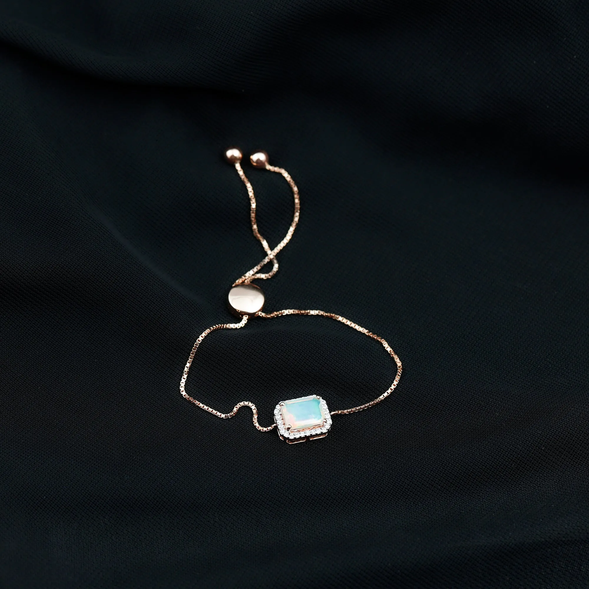 2.25 CT Octagon Cut Ethiopian Opal and Diamond Bolo Chain Bracelet