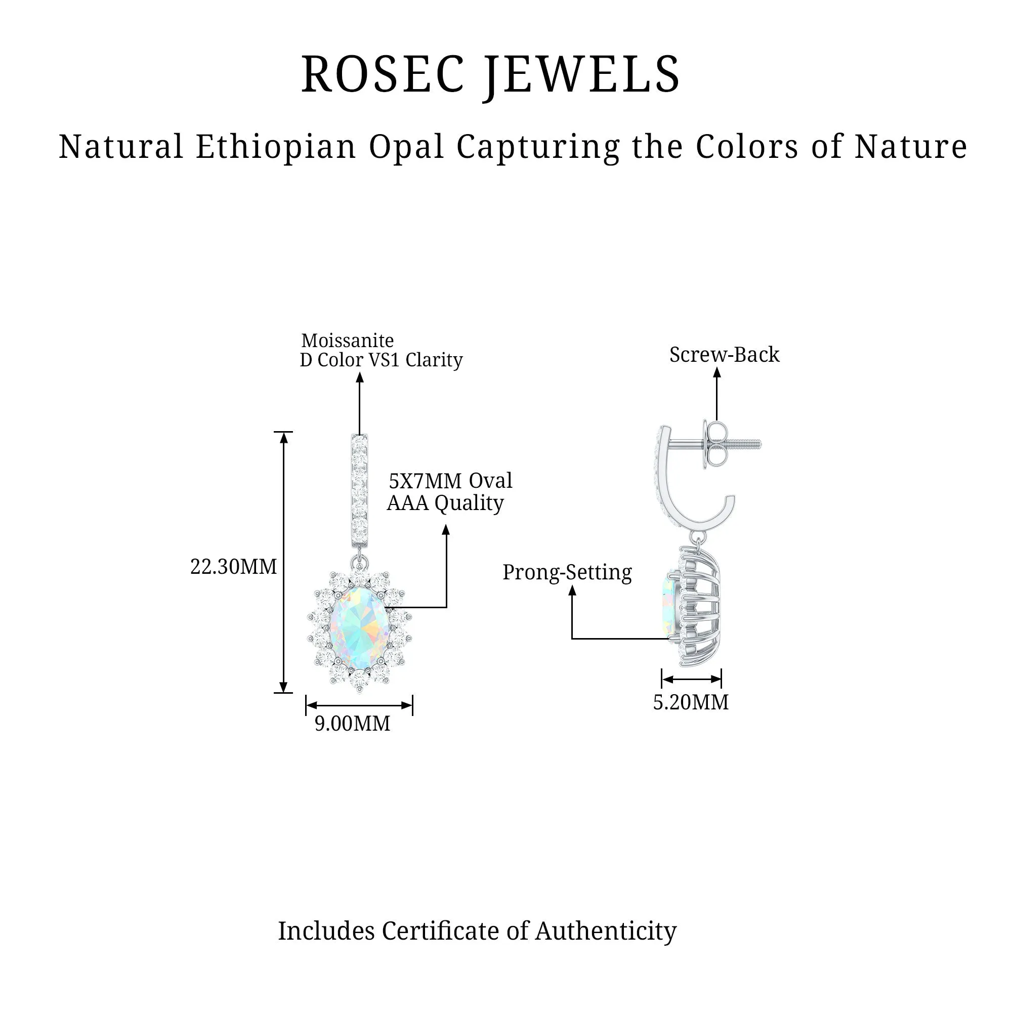 2.75 CT Oval Ethiopian Opal and Moissanite Silver Sunburst J Hoop Drop Earrings