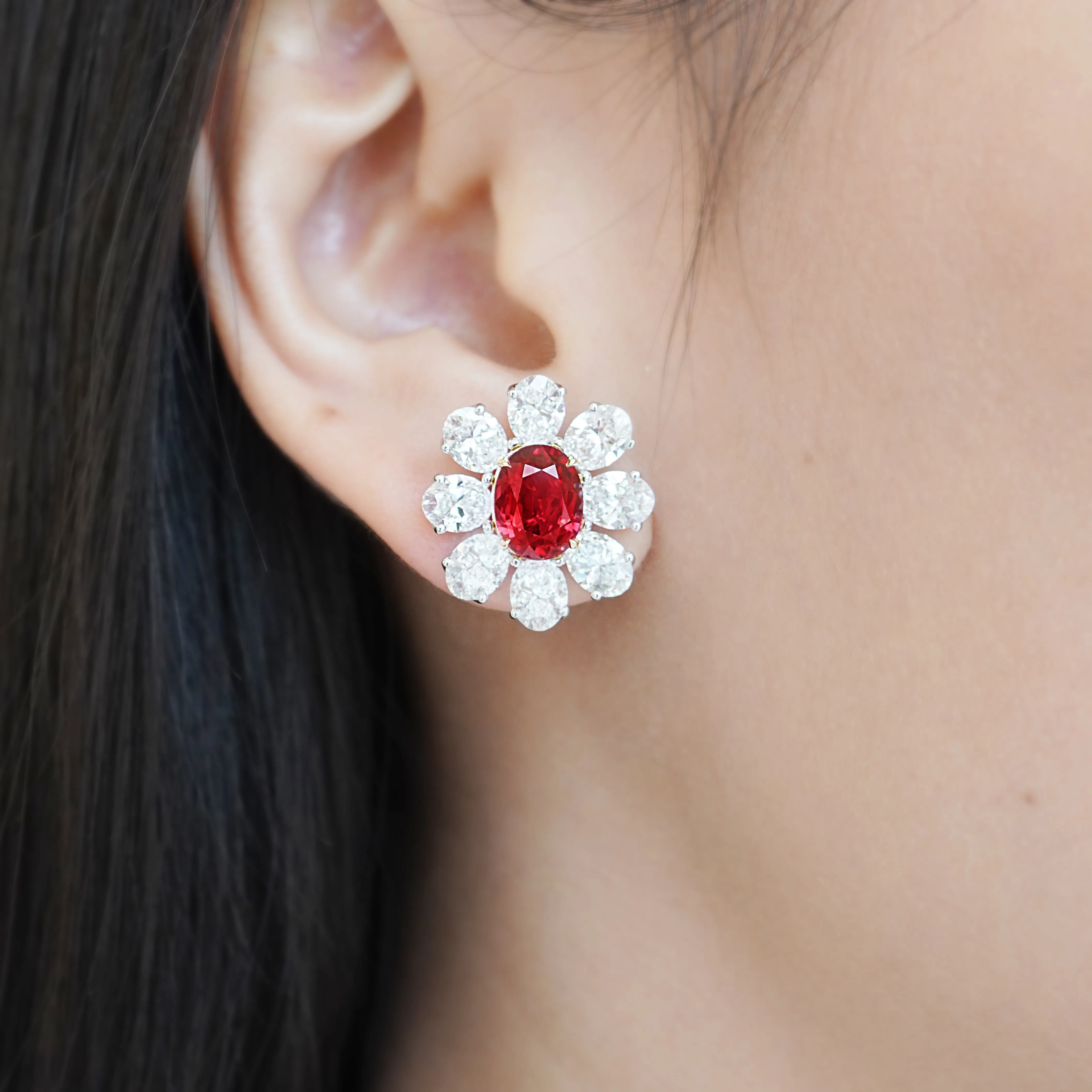 3.23 / 3.09 cts Unheated Ruby with Diamond Earrings (ENQUIRE)