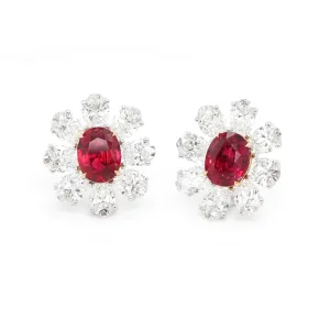 3.23 / 3.09 cts Unheated Ruby with Diamond Earrings (ENQUIRE)