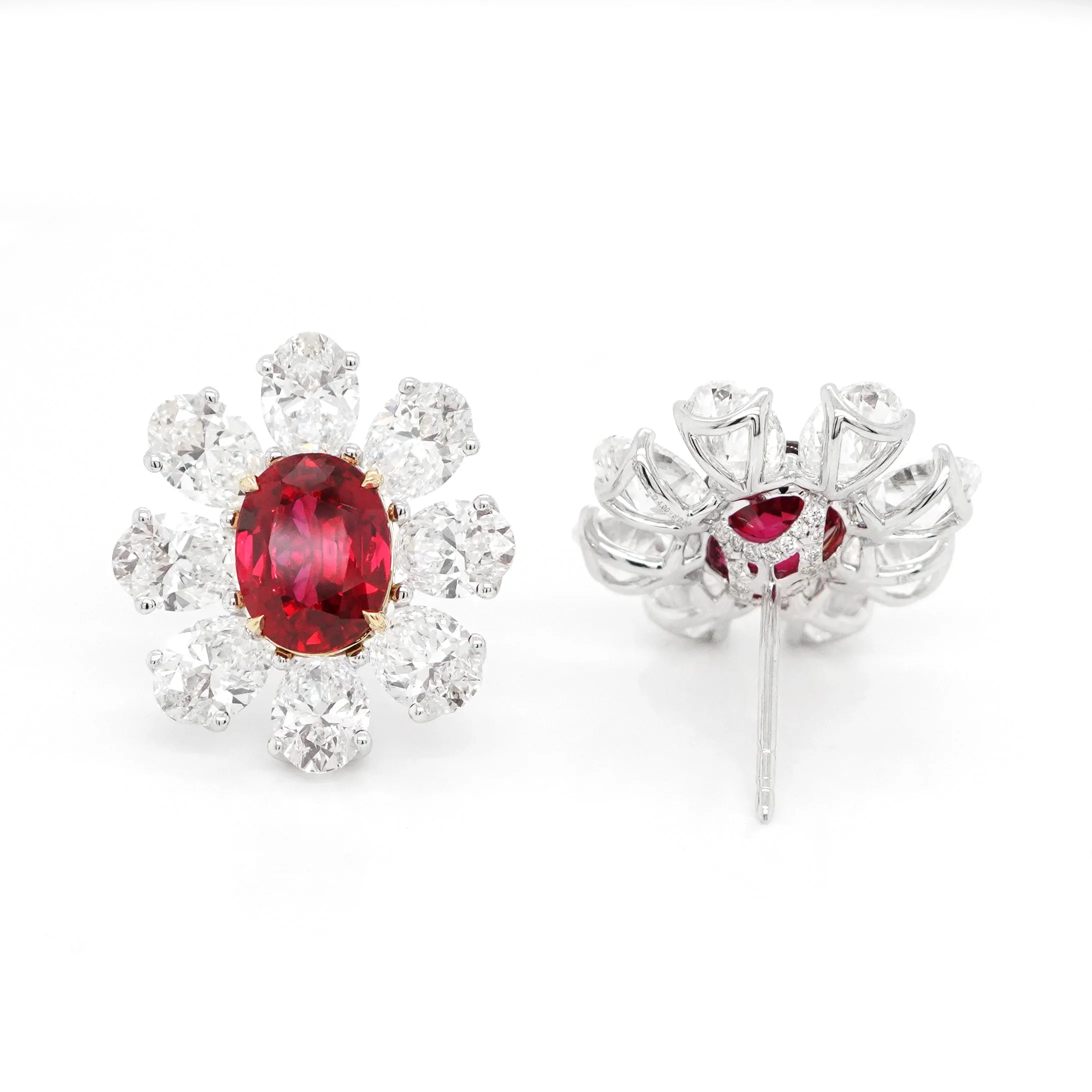 3.23 / 3.09 cts Unheated Ruby with Diamond Earrings (ENQUIRE)