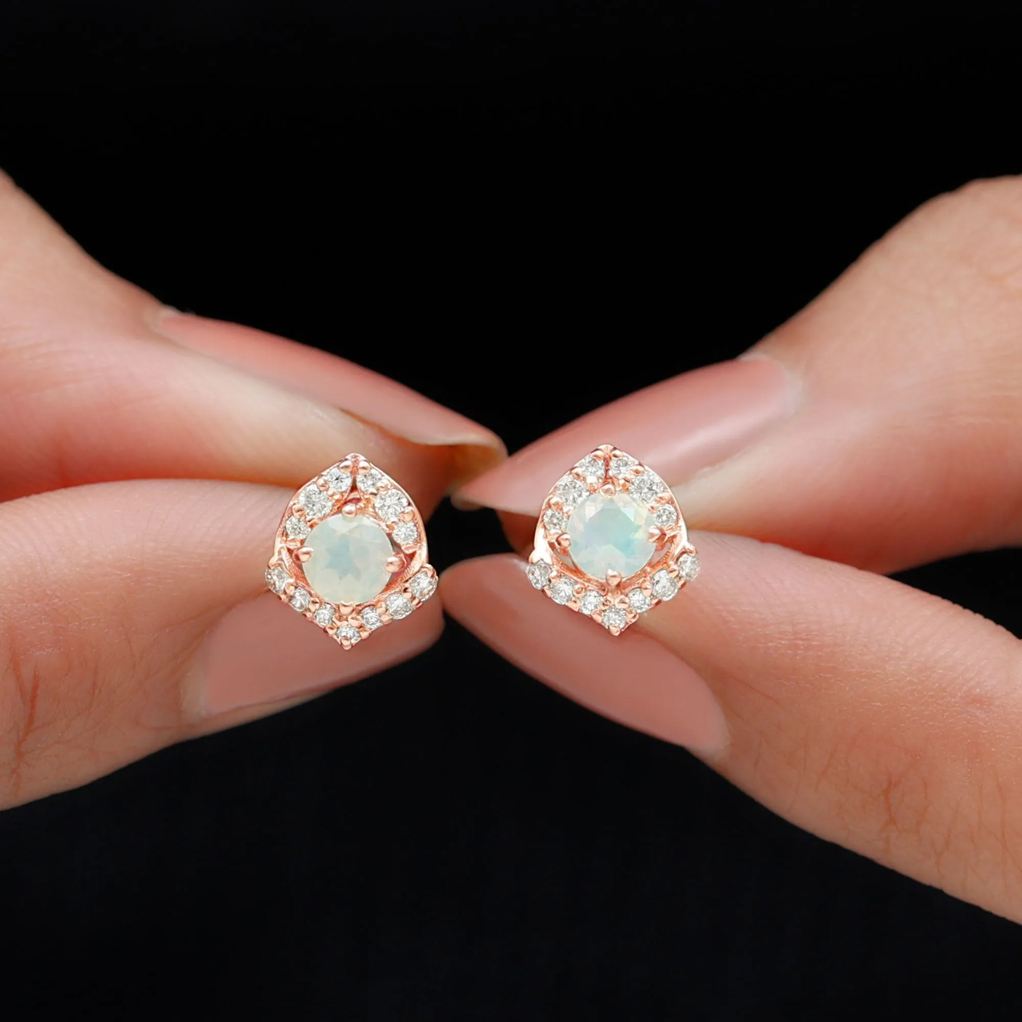 3/4 CT Ethiopian Opal Stud Earrings with Moissanite Accent