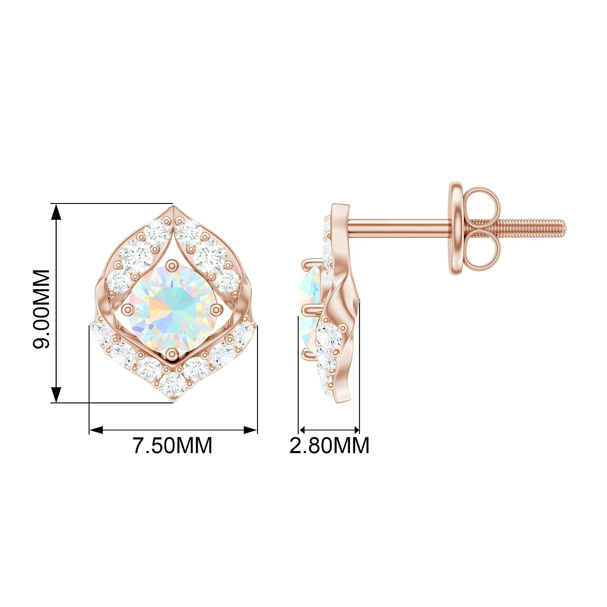 3/4 CT Ethiopian Opal Stud Earrings with Moissanite Accent
