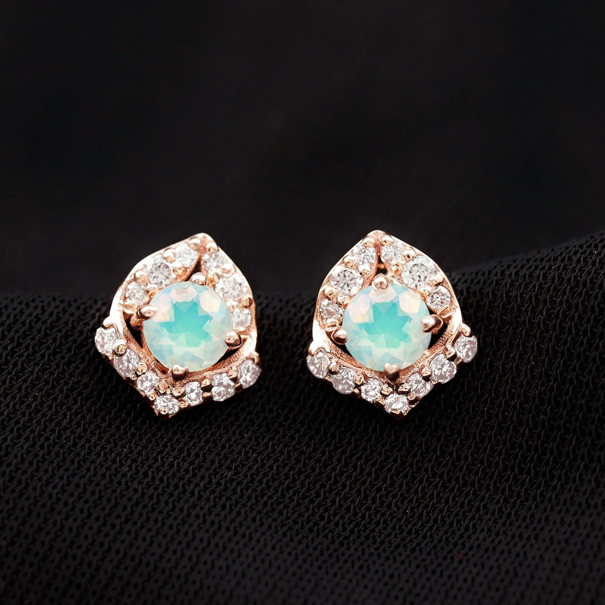 3/4 CT Ethiopian Opal Stud Earrings with Moissanite Accent