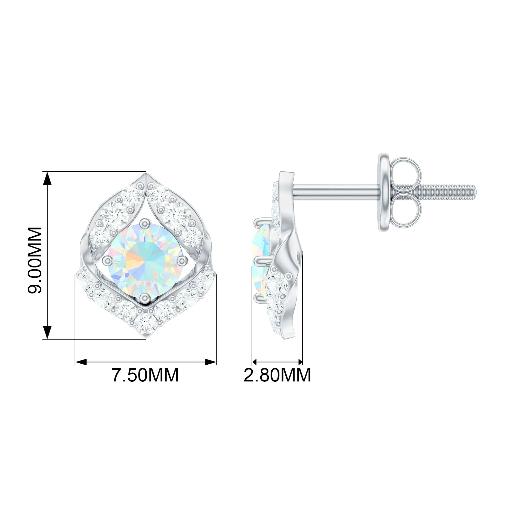 3/4 CT Ethiopian Opal Stud Earrings with Moissanite Accent