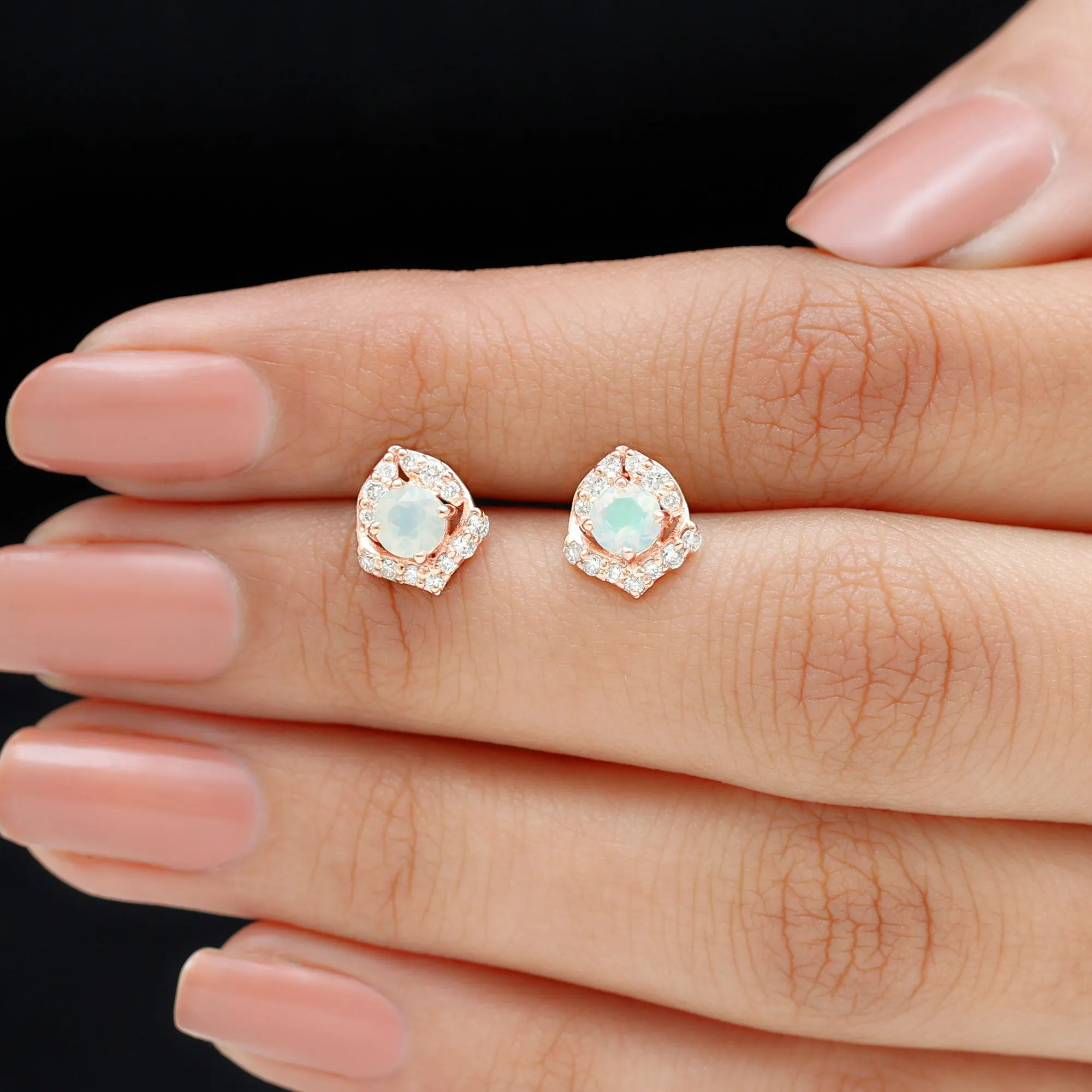 3/4 CT Ethiopian Opal Stud Earrings with Moissanite Accent