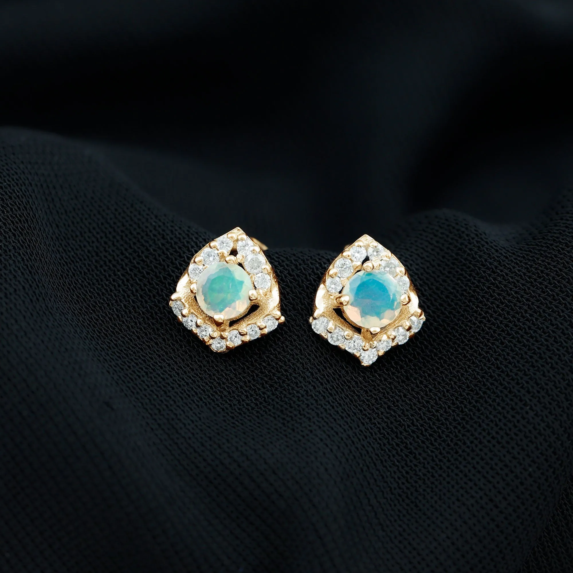 3/4 CT Ethiopian Opal Stud Earrings with Moissanite Accent