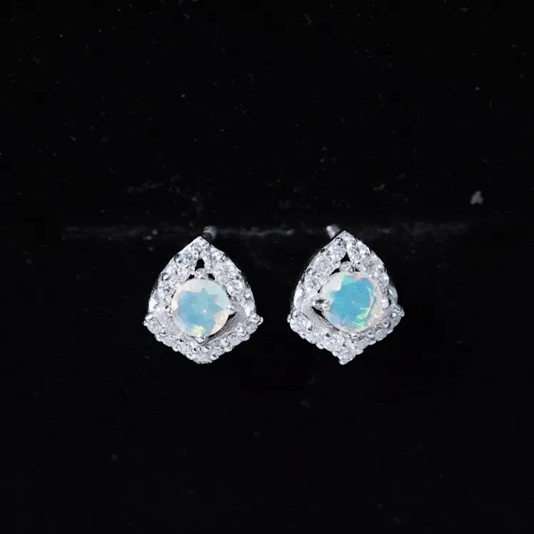 3/4 CT Ethiopian Opal Stud Earrings with Moissanite Accent