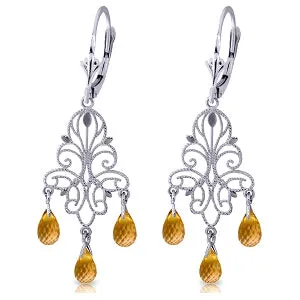 3.75 Carat 14K Solid White Gold Chandelier Earrings Natural Citrine Certified