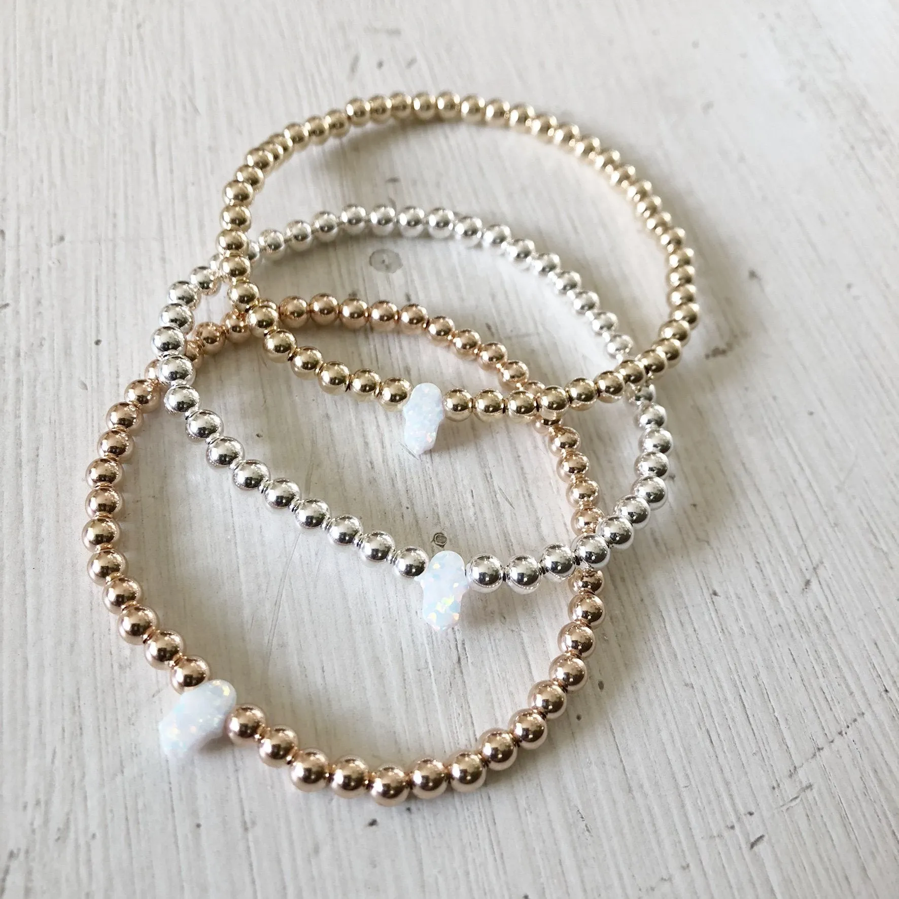 3mm Bead Stretch Bracelet with Opal Hamsa Bead