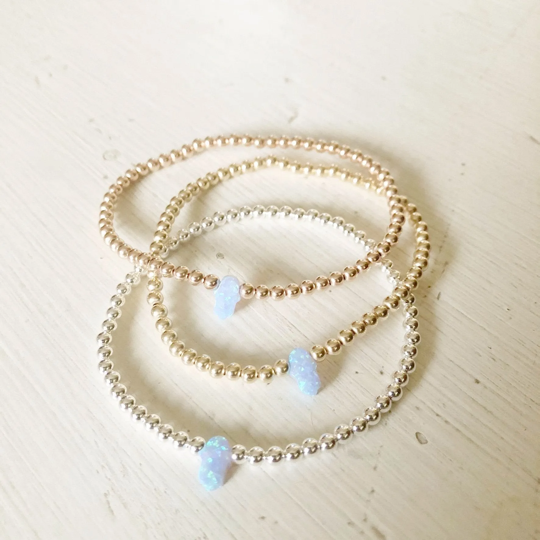 3mm Bead Stretch Bracelet with Opal Hamsa Bead