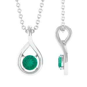 4 MM Round Cut Emerald Solitaire Gold Teardrop Pendant