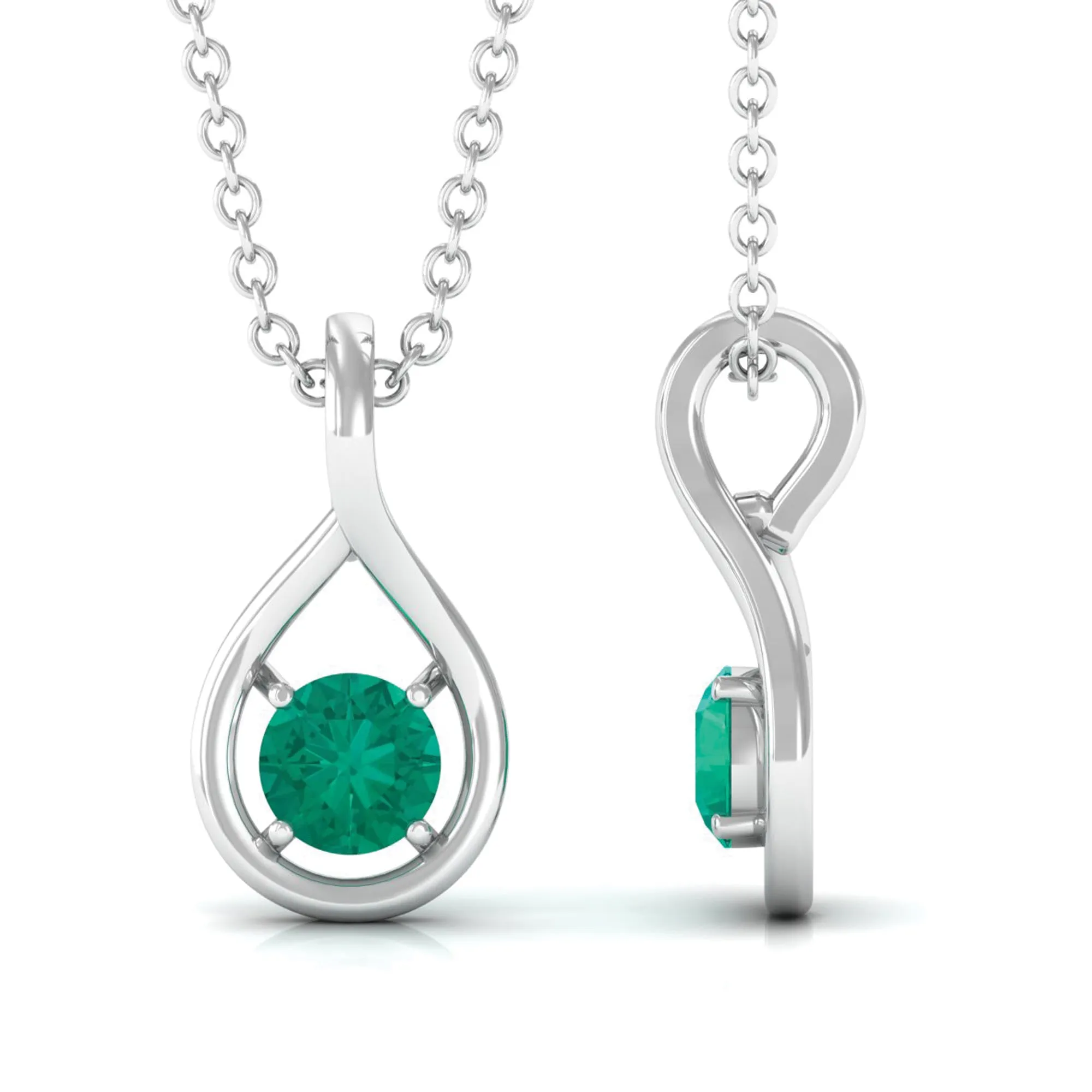 4 MM Round Cut Emerald Solitaire Gold Teardrop Pendant