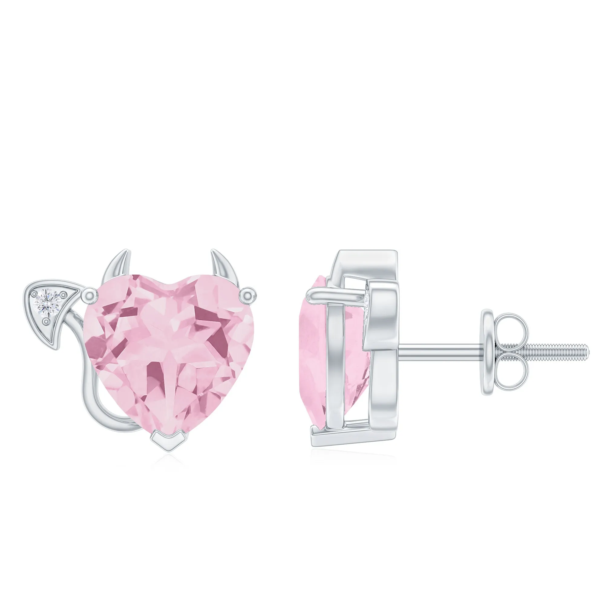 4.25 CT Rose Quartz and Moissanite Gothic Stud Earrings