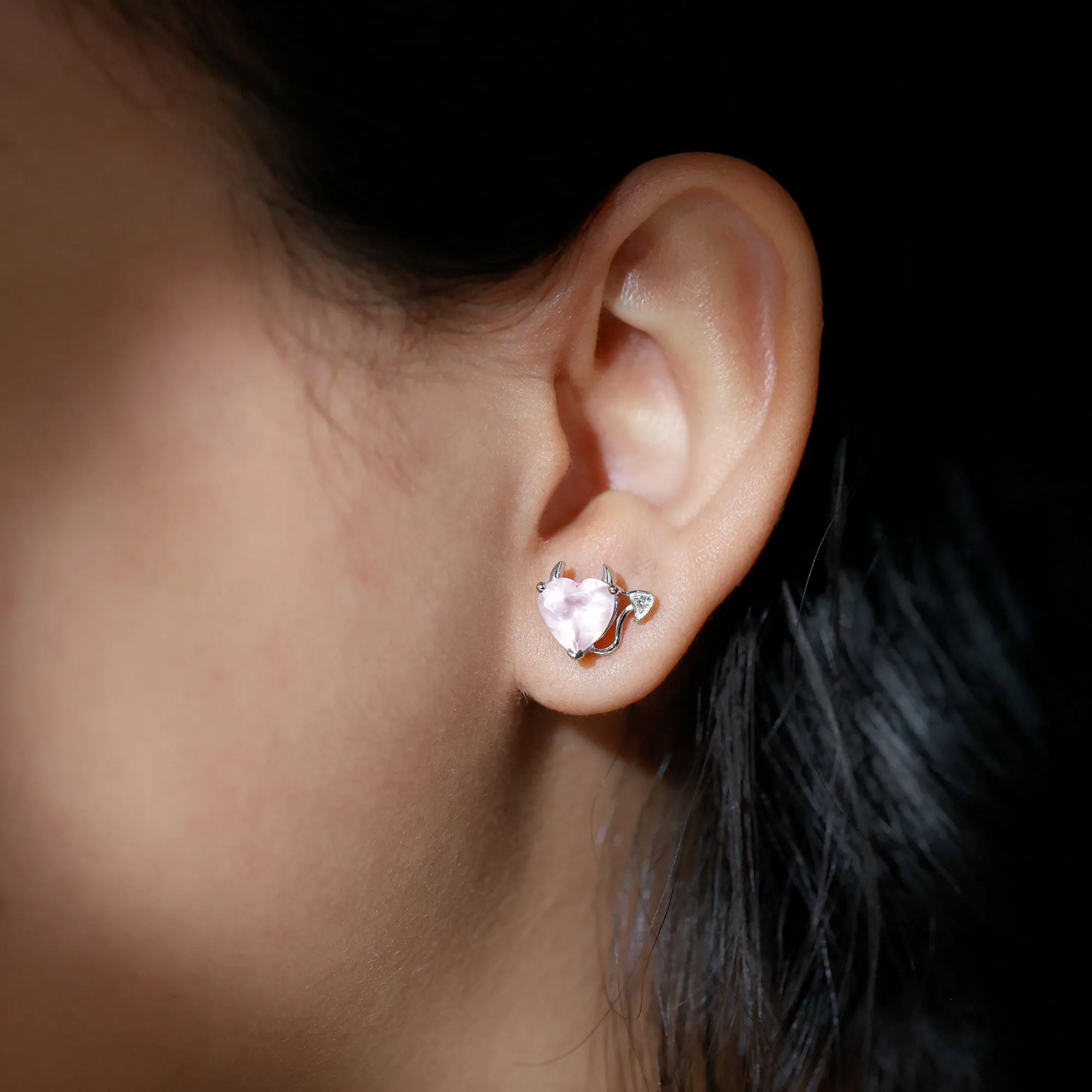4.25 CT Rose Quartz and Moissanite Gothic Stud Earrings