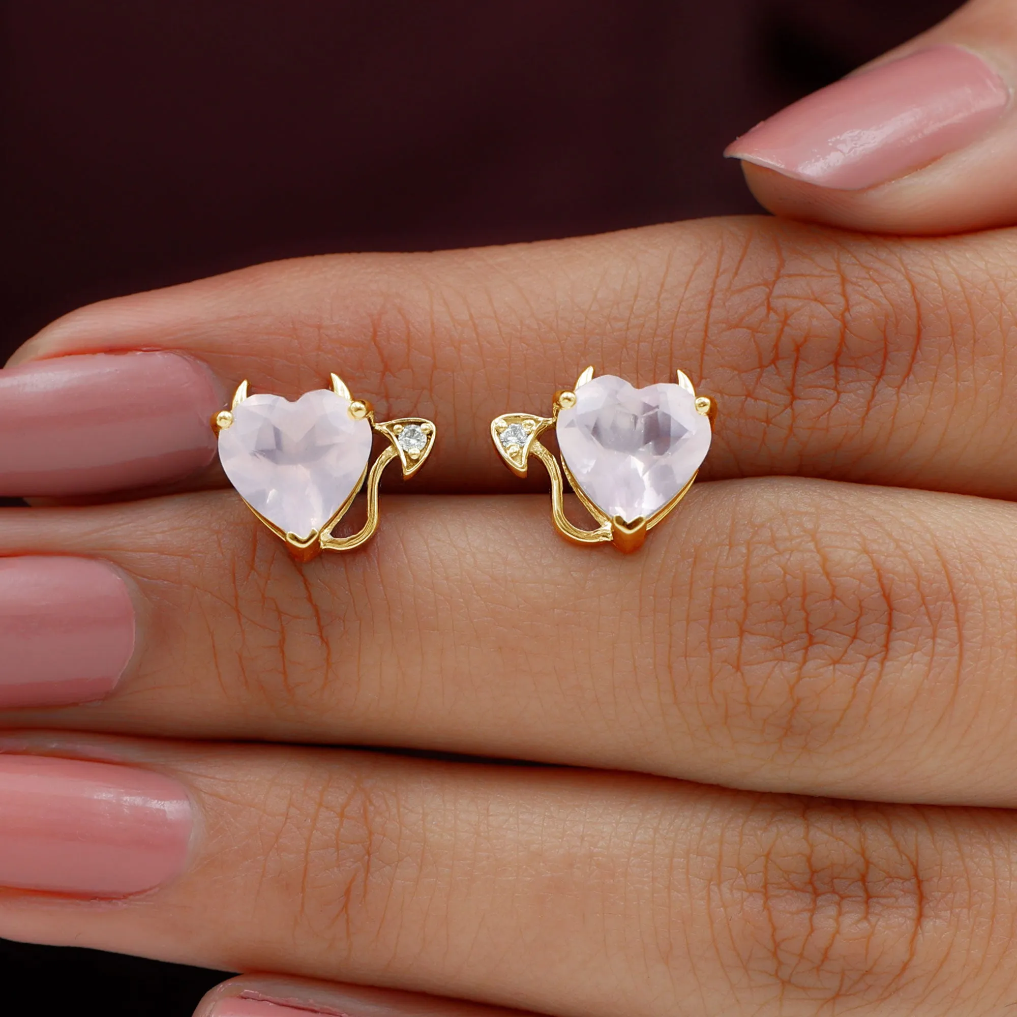 4.25 CT Rose Quartz and Moissanite Gothic Stud Earrings