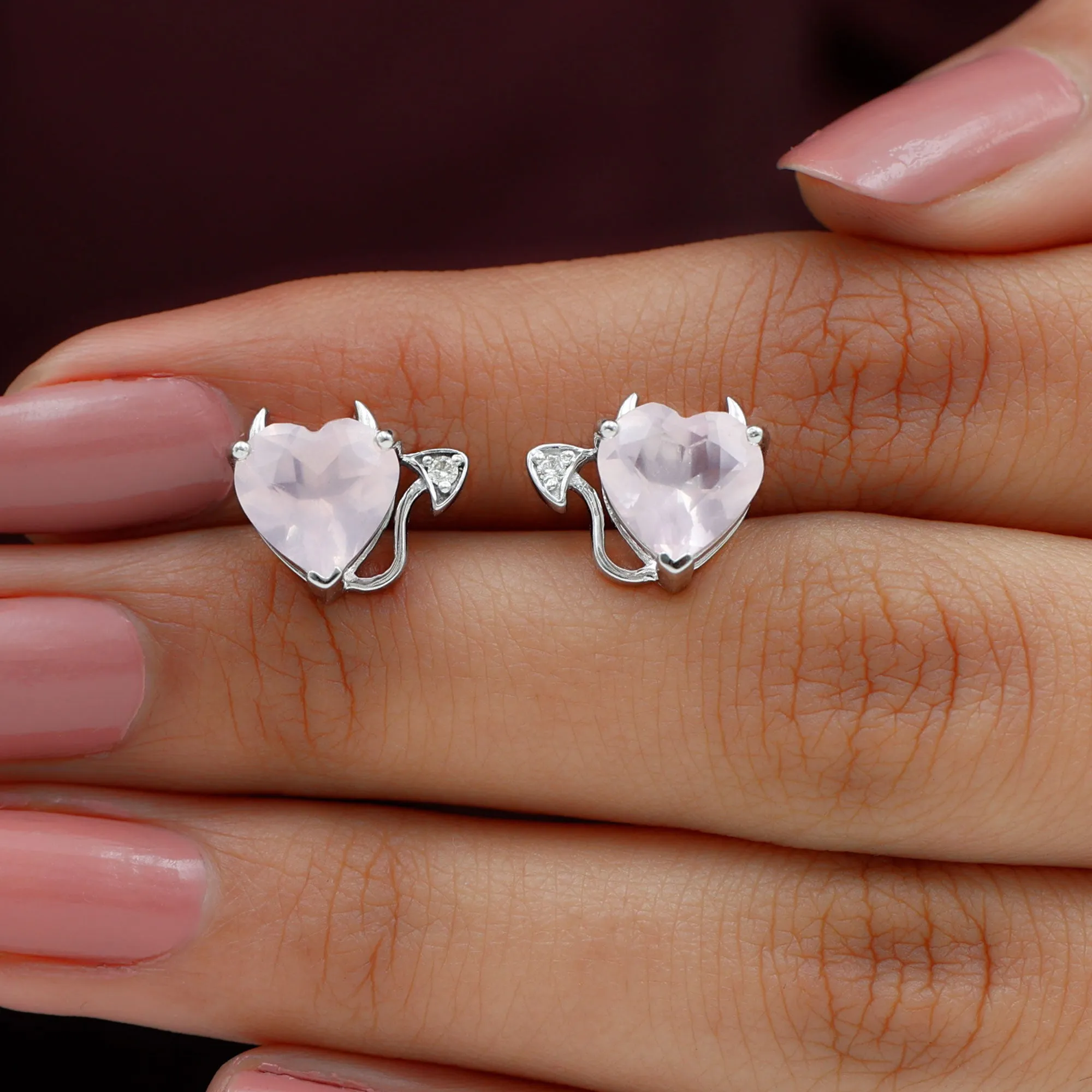 4.25 CT Rose Quartz and Moissanite Gothic Stud Earrings