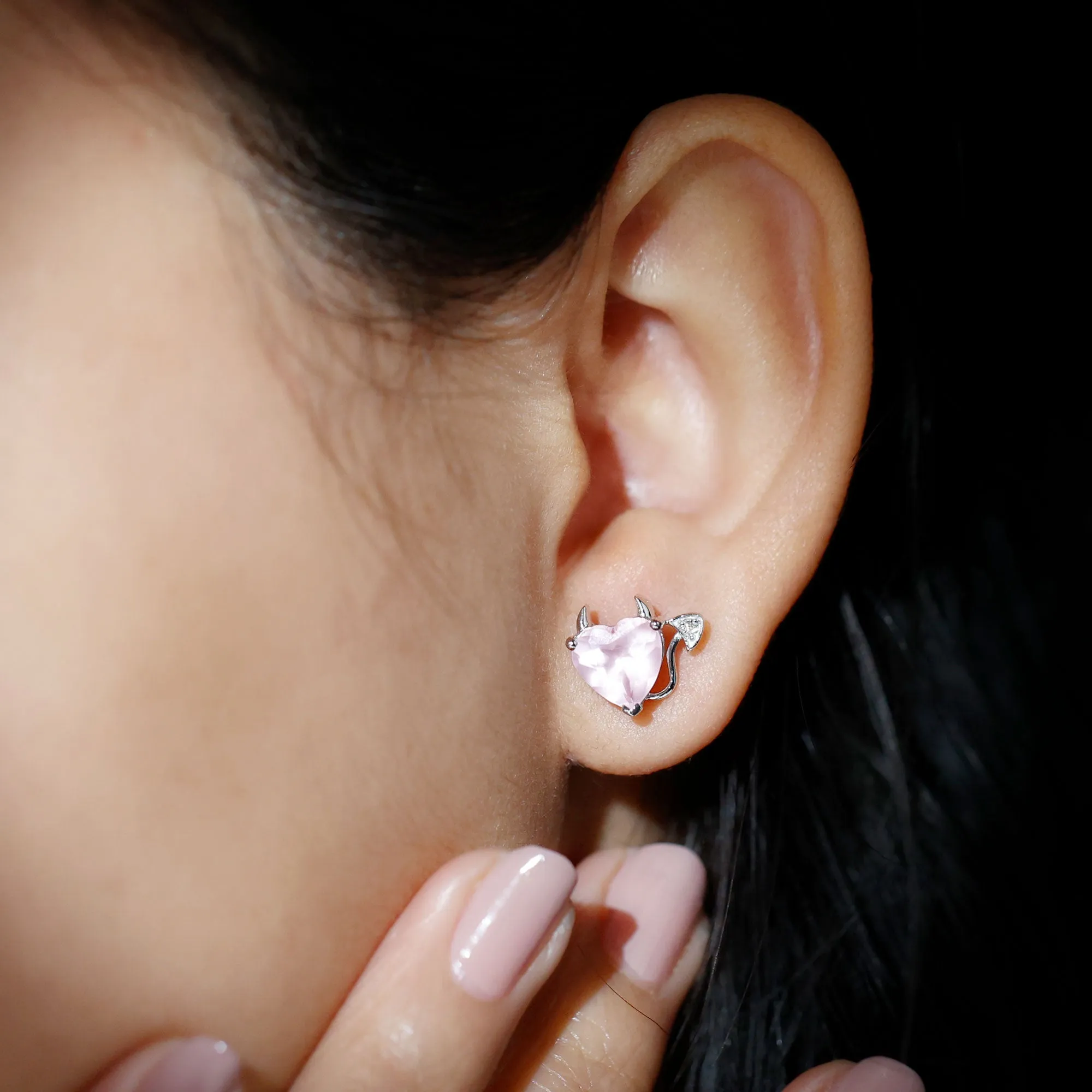4.25 CT Rose Quartz and Moissanite Gothic Stud Earrings