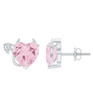 4.25 CT Rose Quartz and Moissanite Gothic Stud Earrings