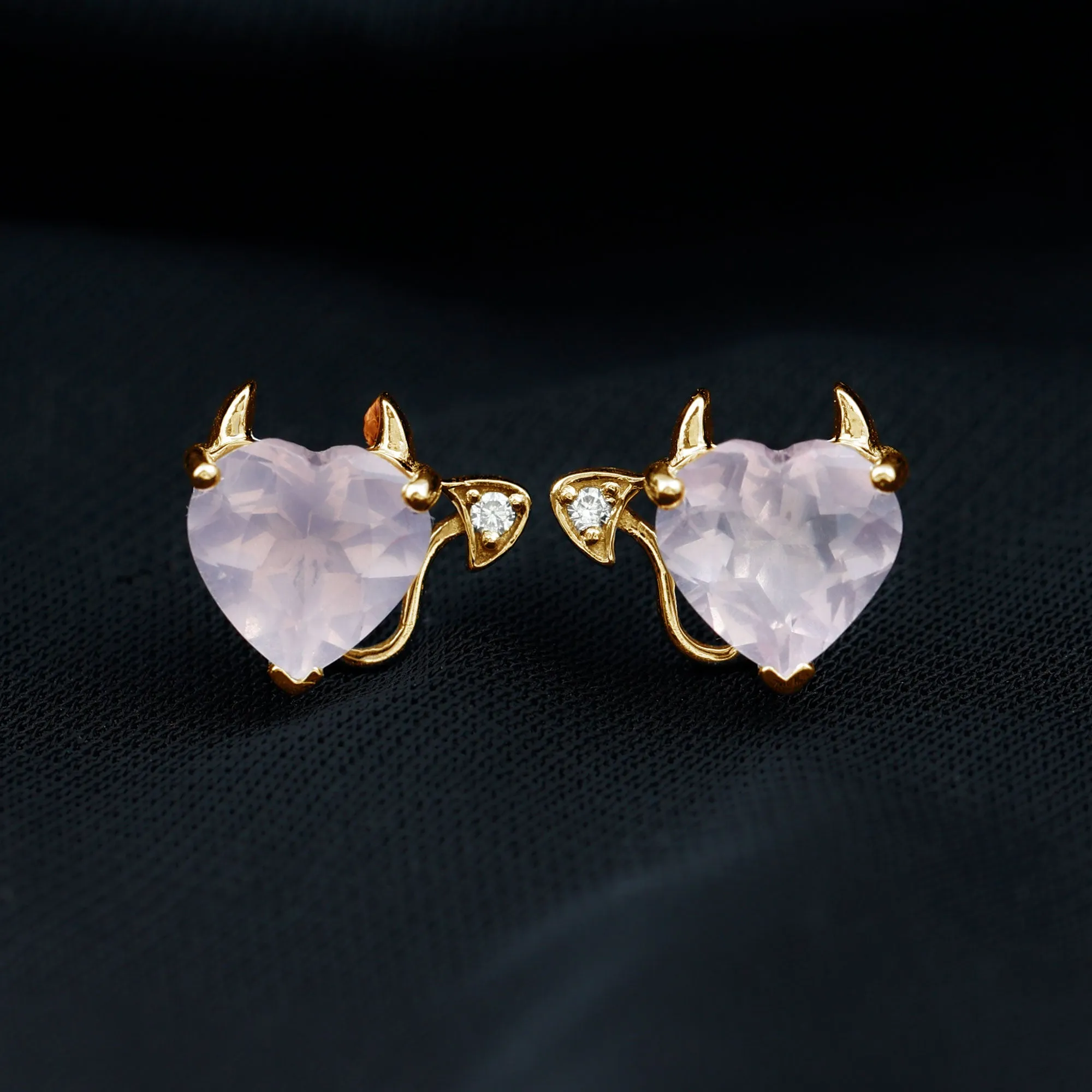 4.25 CT Rose Quartz and Moissanite Gothic Stud Earrings