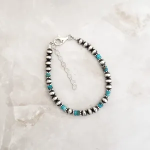 5mm Navajo Pearls & Blue Turquoise Bracelet Sterling Silver