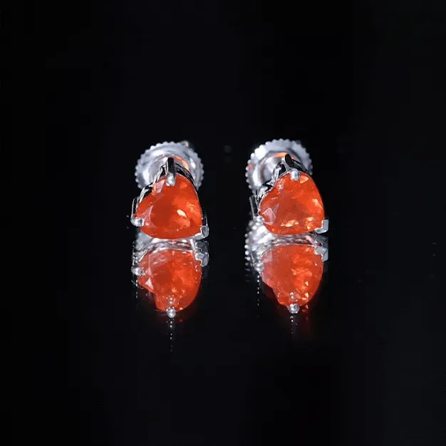 6 MM Heart Shape Fire Opal Solitaire Stud Earrings