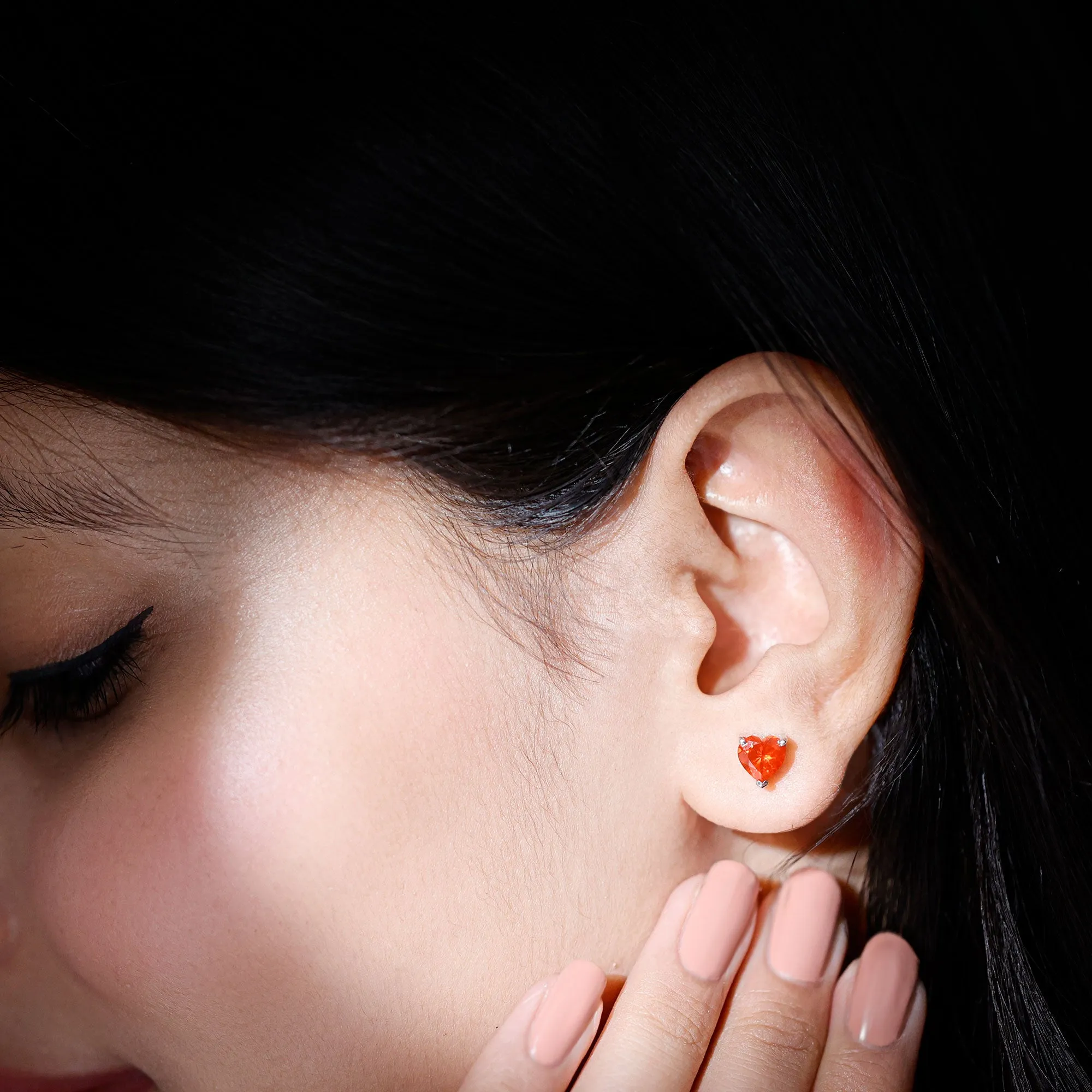 6 MM Heart Shape Fire Opal Solitaire Stud Earrings