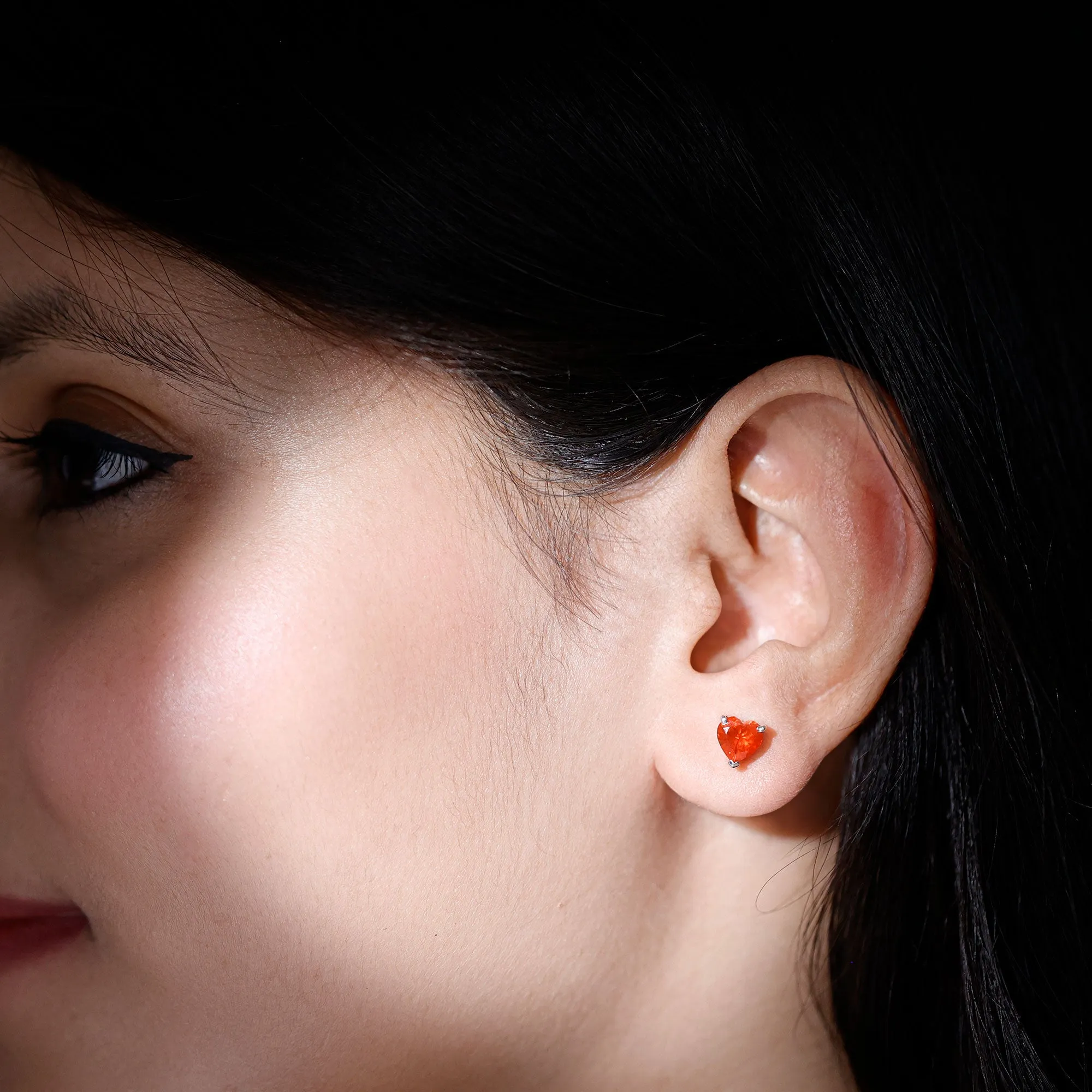 6 MM Heart Shape Fire Opal Solitaire Stud Earrings