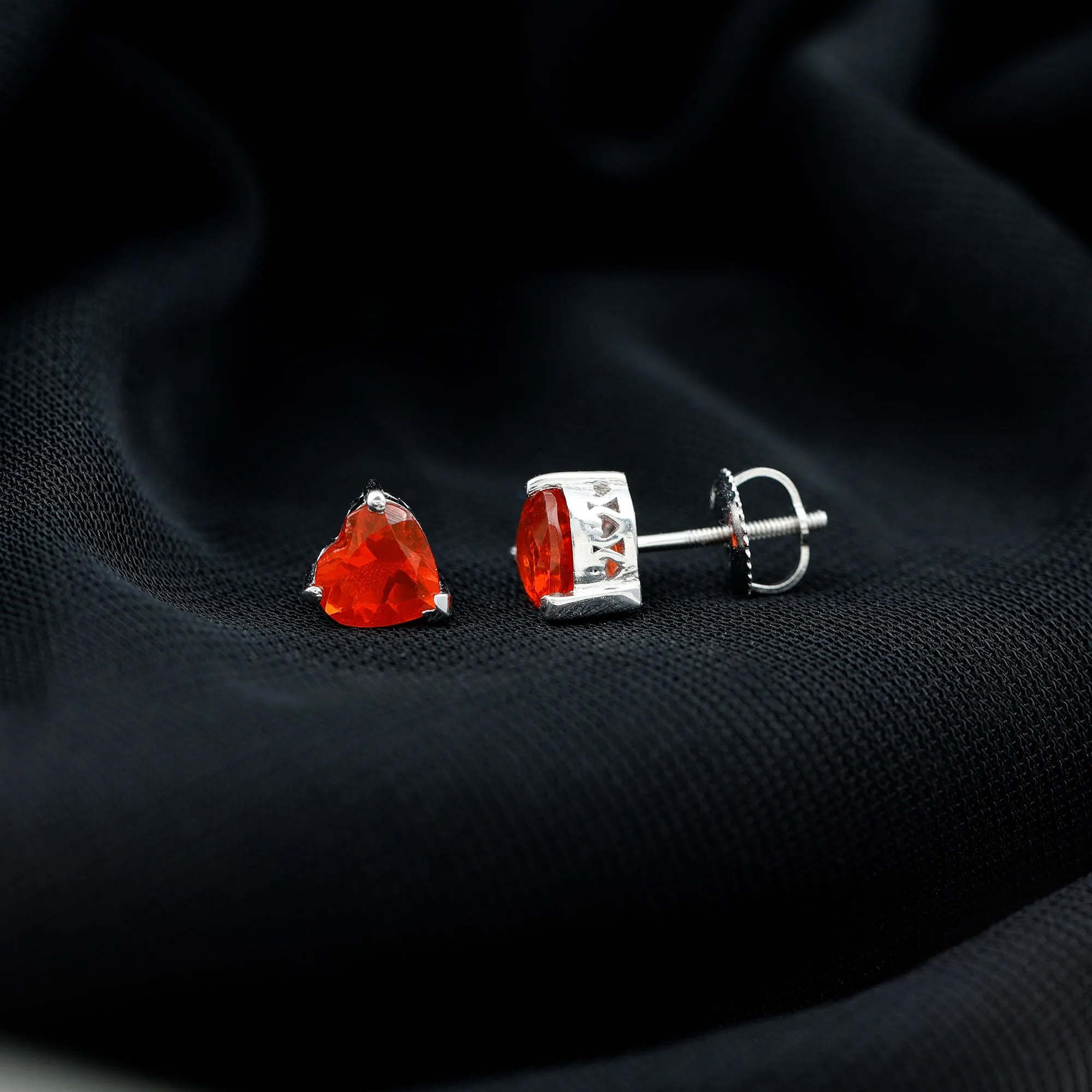 6 MM Heart Shape Fire Opal Solitaire Stud Earrings