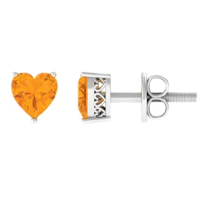 6 MM Heart Shape Fire Opal Solitaire Stud Earrings