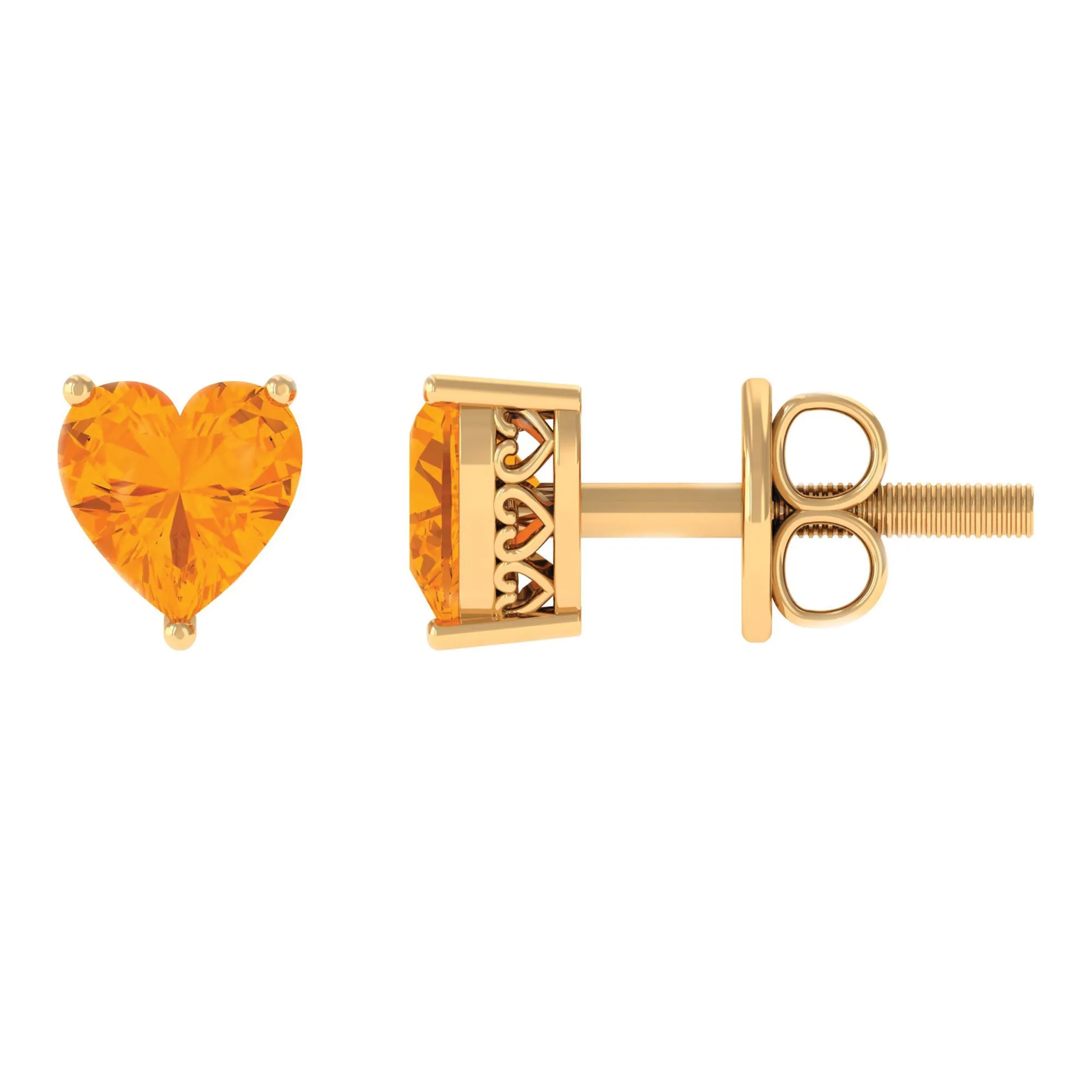 6 MM Heart Shape Fire Opal Solitaire Stud Earrings