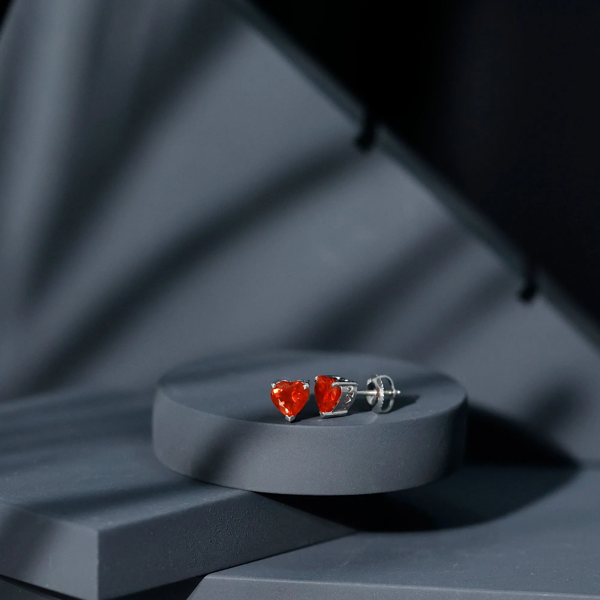 6 MM Heart Shape Fire Opal Solitaire Stud Earrings