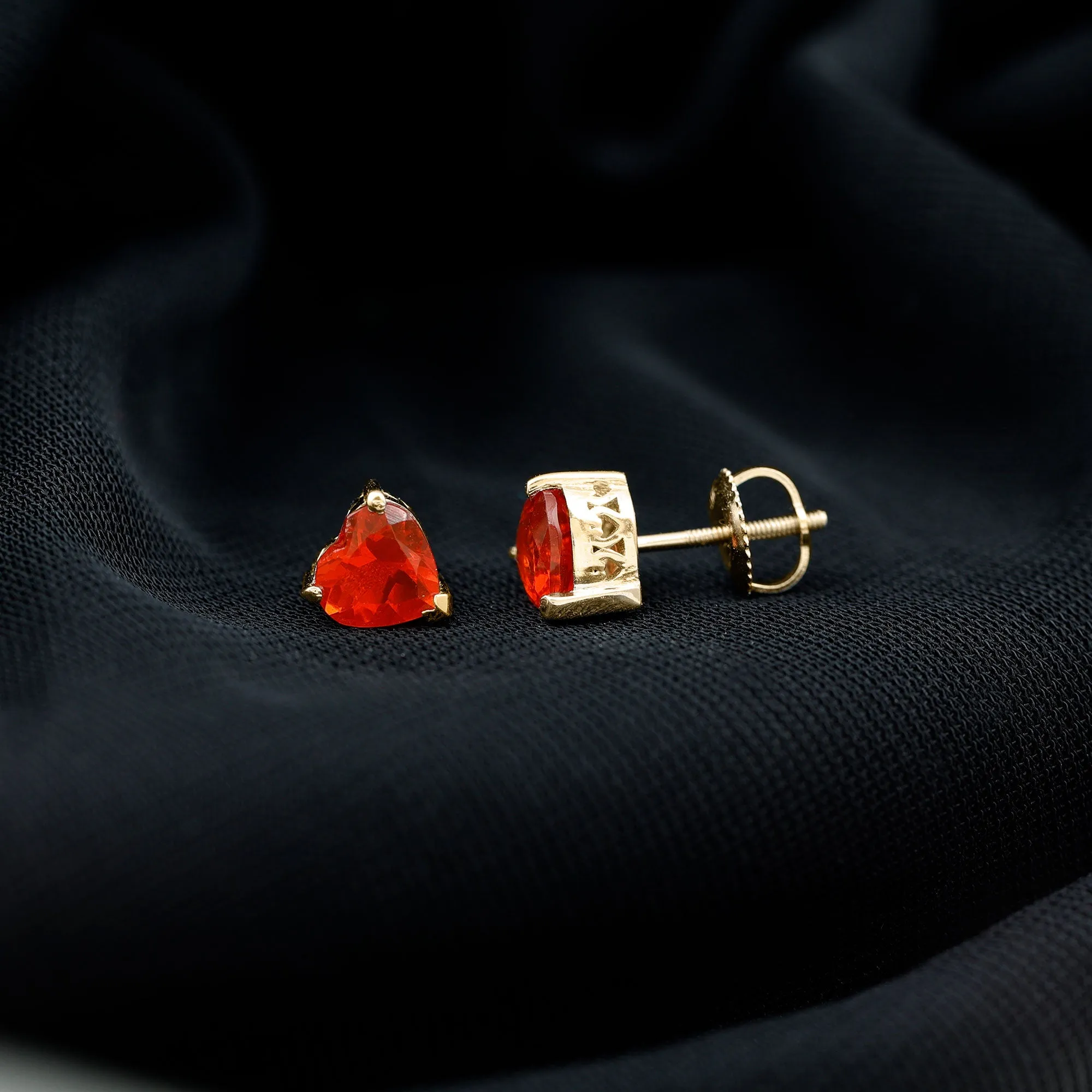 6 MM Heart Shape Fire Opal Solitaire Stud Earrings