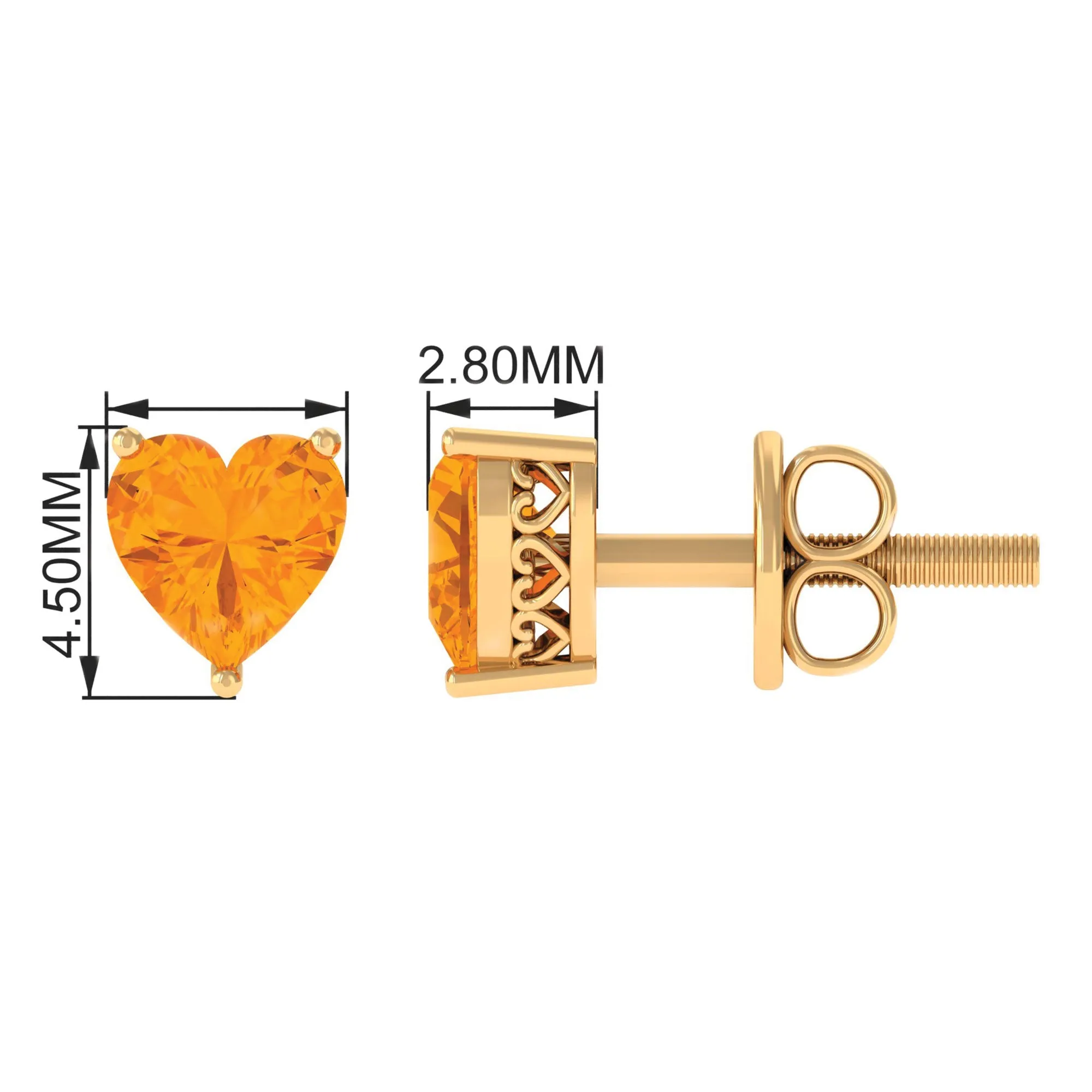 6 MM Heart Shape Fire Opal Solitaire Stud Earrings