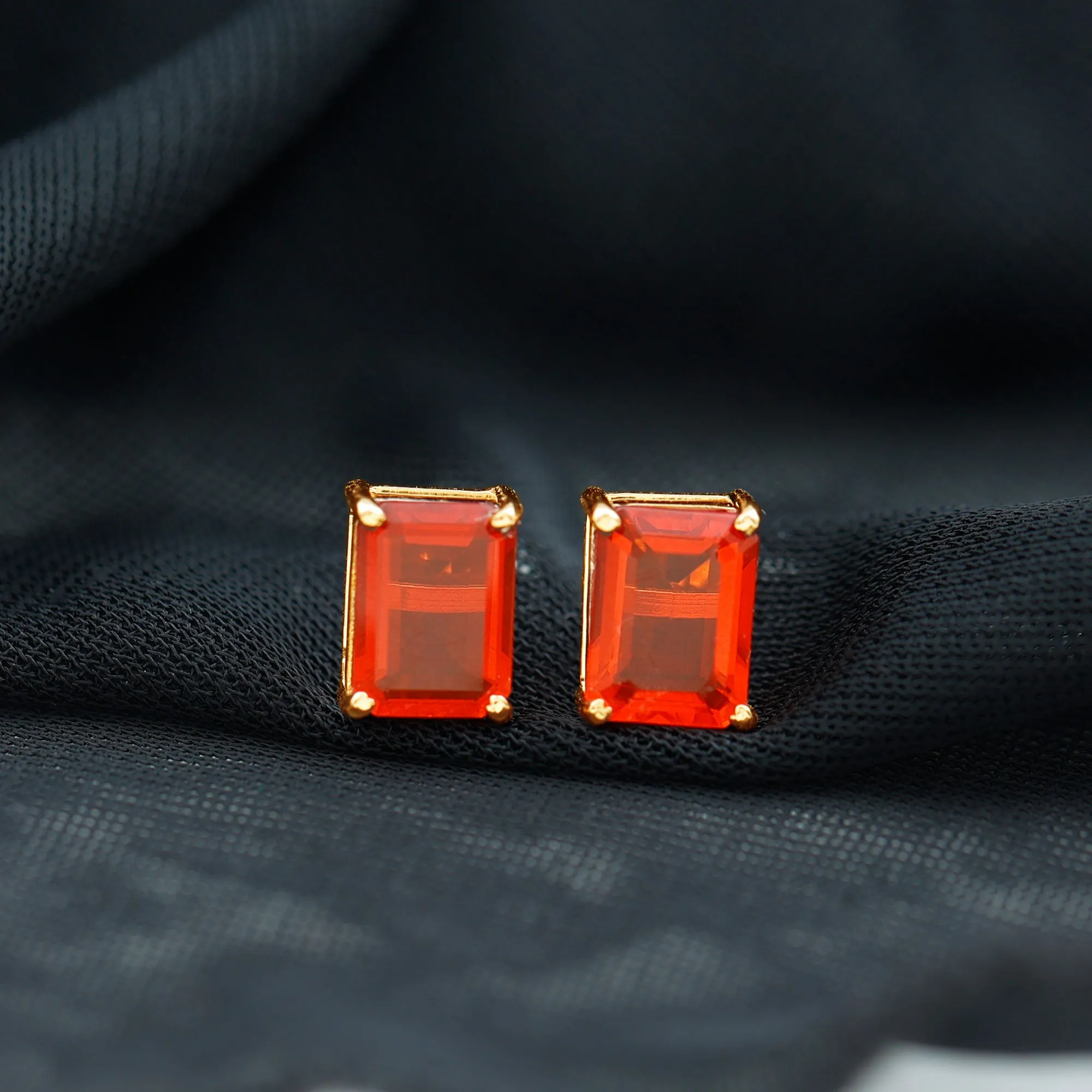 6X8 MM Octagon Cut Fire Opal Solitaire Stud Earrings for Women